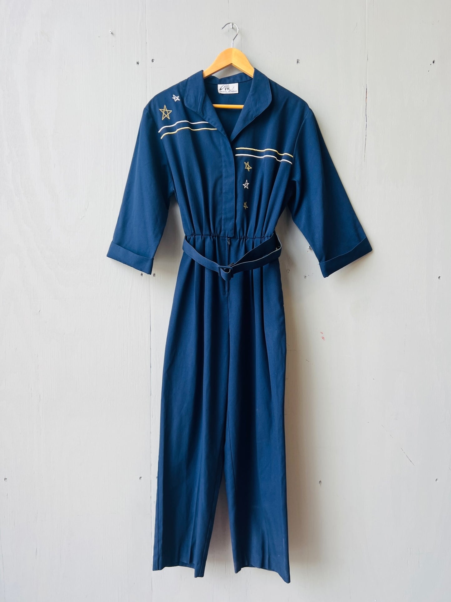 Vintage 1980’s Willi Of California Blue Starburst Belted Jumpsuit | S/M