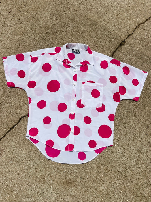 Vintage 1980s Pink Polka Dot Short Sleeve Blouse | M/L
