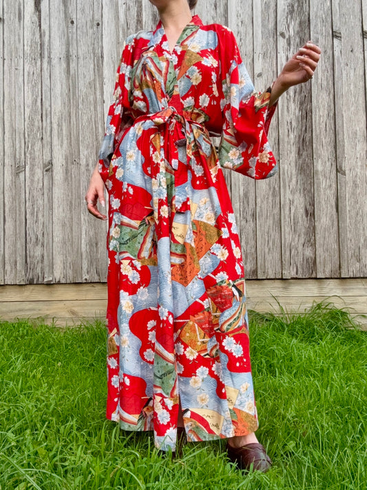 Vintage Ichiban Floral Floor Length House Coat | L/XL