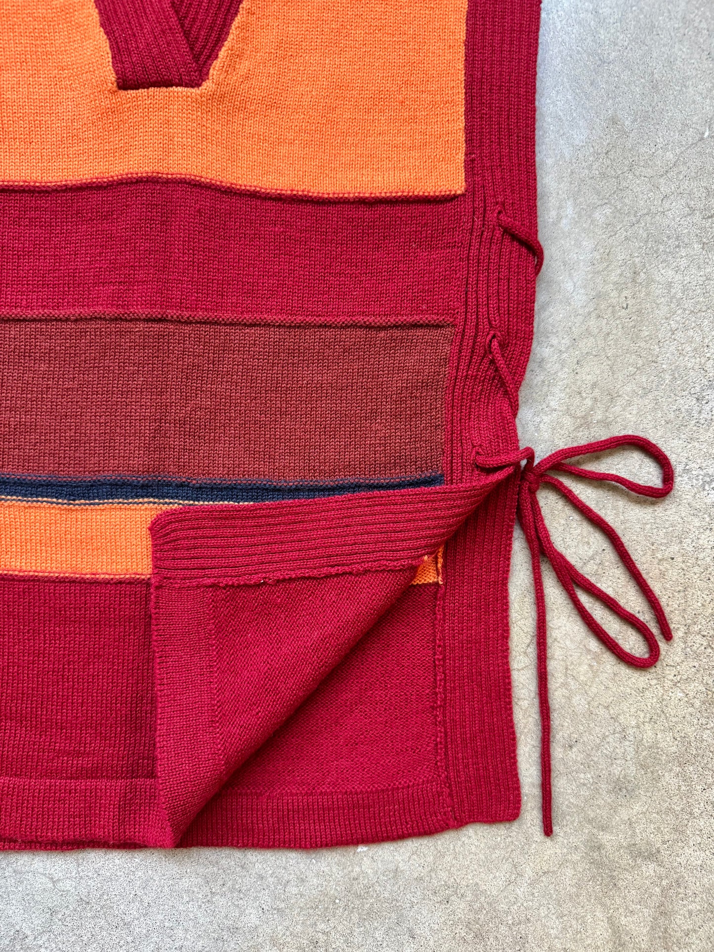 Vintage 1970s Striped Lace-Up Side V-Neck Sweater Vest | Large