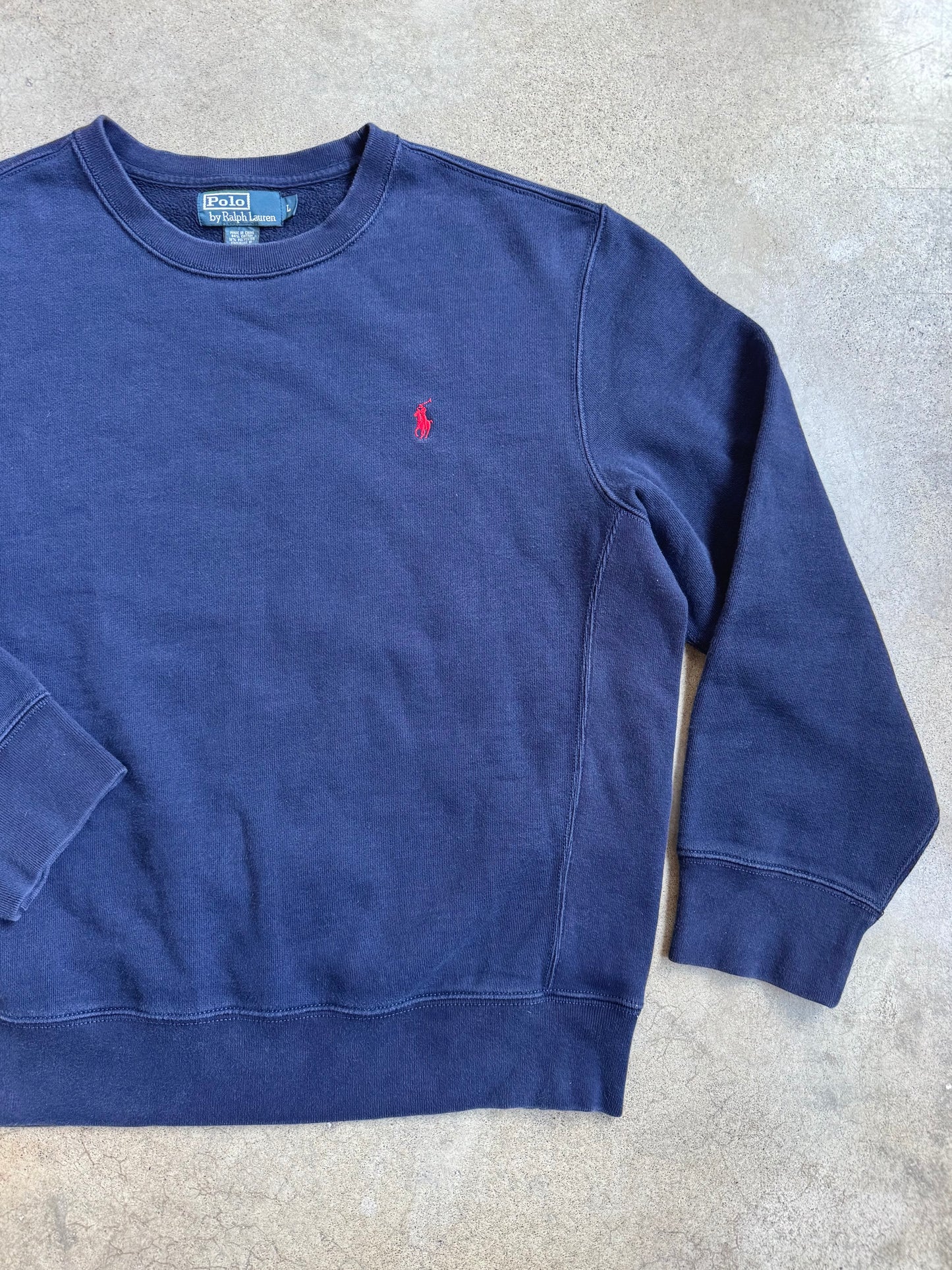 Vintage 1990s Polo Ralph Lauren Navy Blue Crewneck Sweatshirt | Large