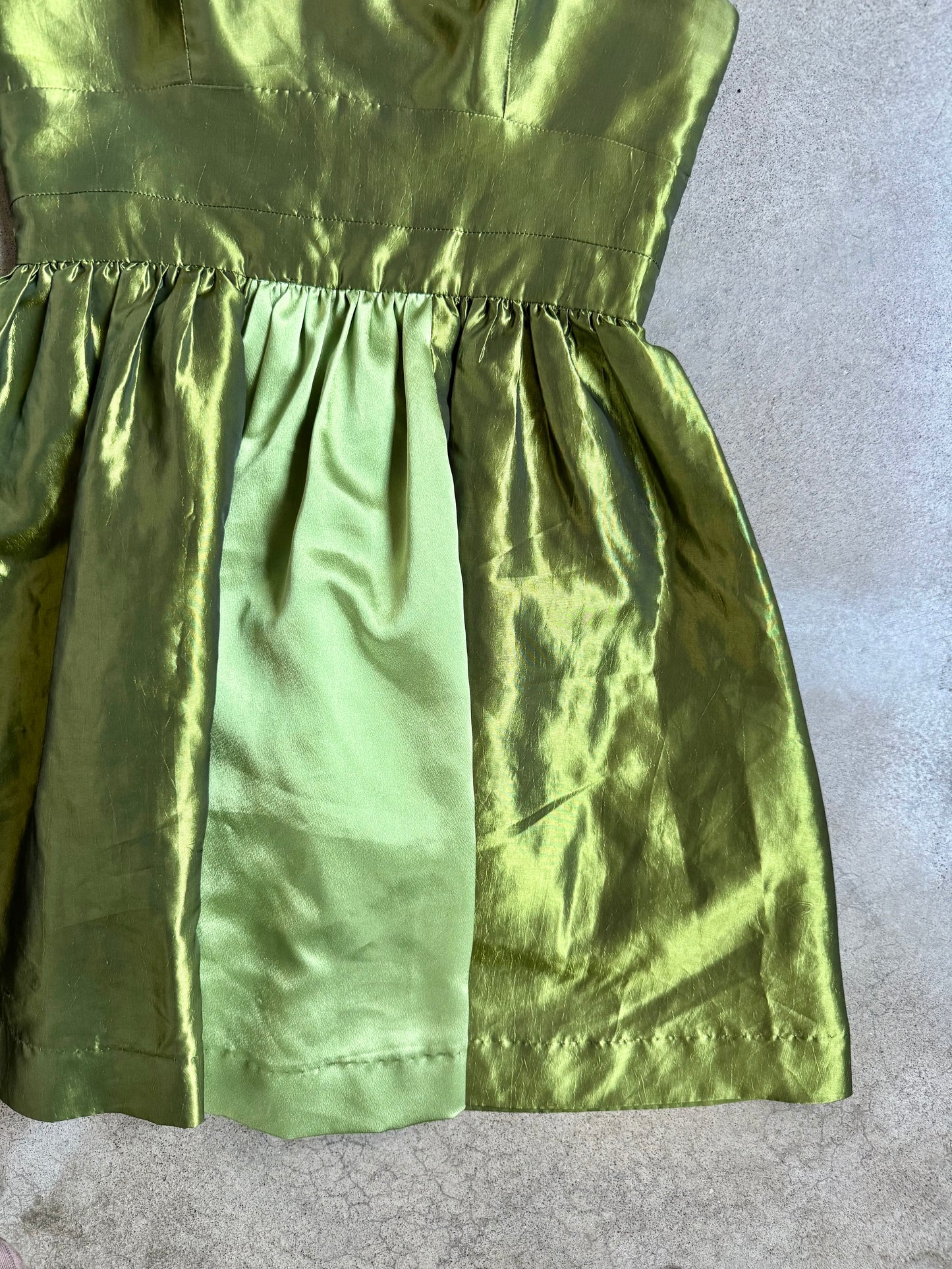 Vintage 1960s Handmade Green Taffeta Mini Party Dress | Medium