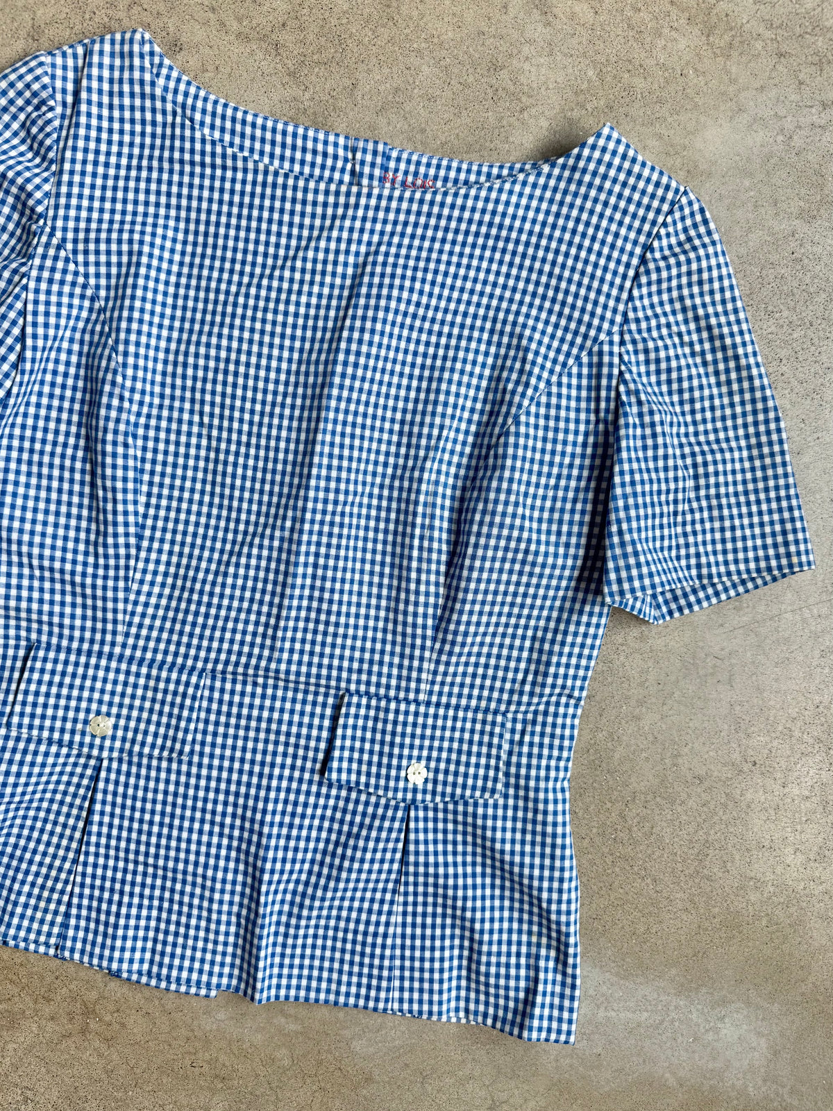 Vintage 1960s Handmade Blue Gingham Two-Piece Skirt Set | XS/S