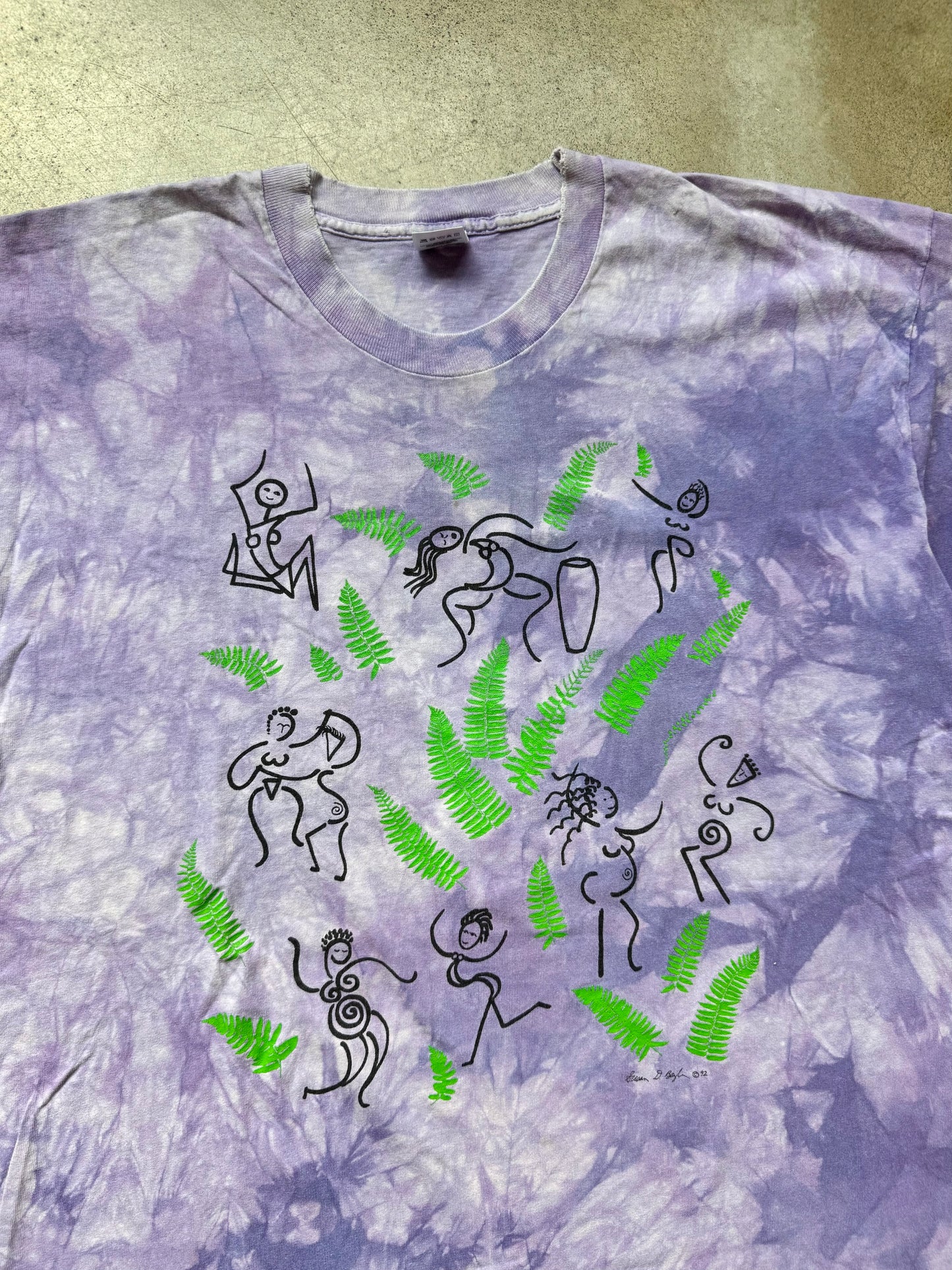 Vintage 1992 Purple Tie Dye “Dancing Figures” Artist Illustration Graphic Tee | XXL