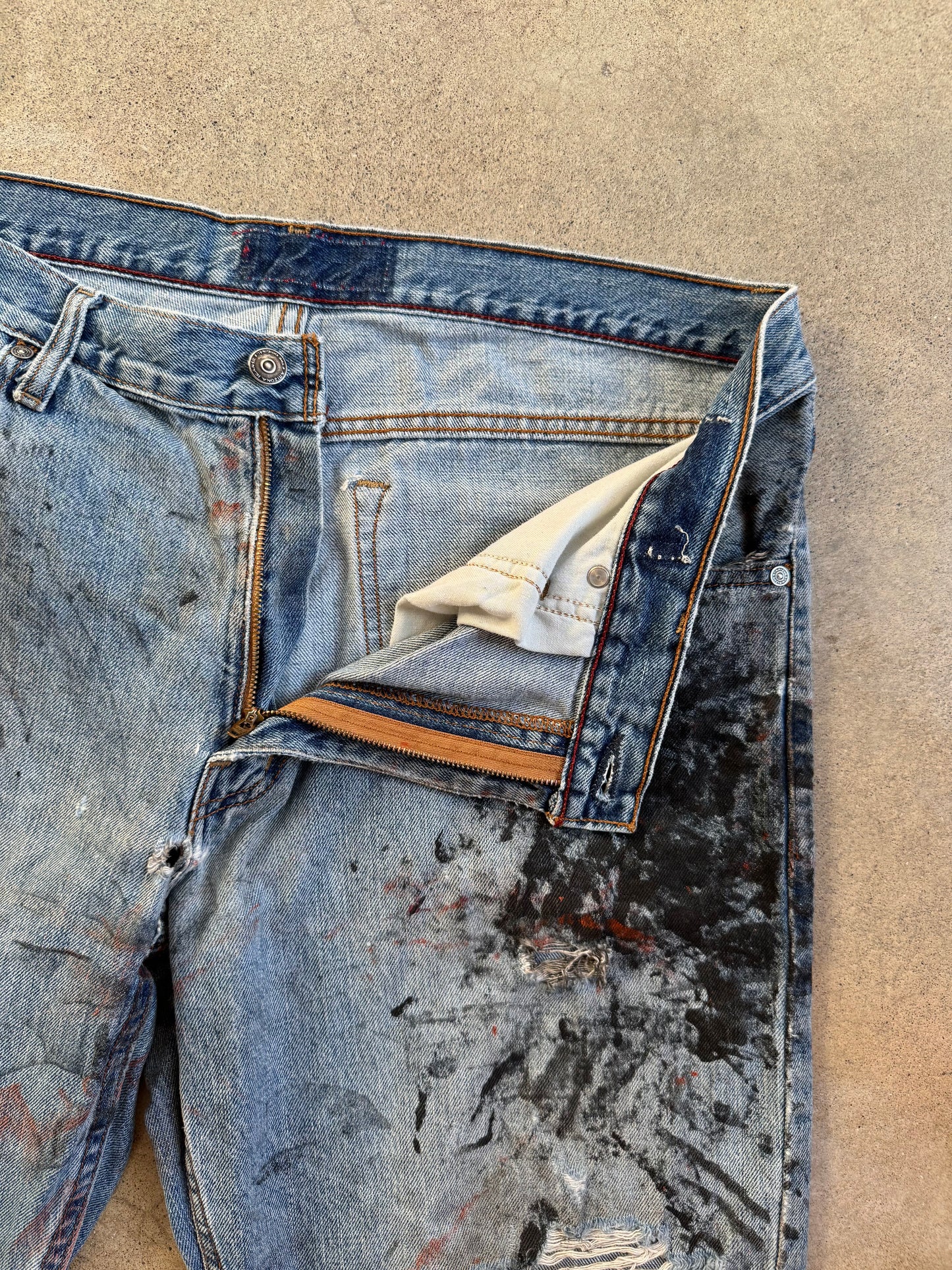 Vintage 1990s Arizona Jean Co. Distressed Paint Splatter Jeans | Waist 38”