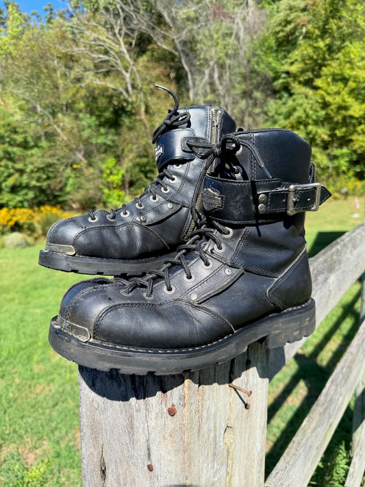 Vintage 1990s Harley Davidson Black Leather Lace-Up Motorcycle Boots | Men’s 10.5