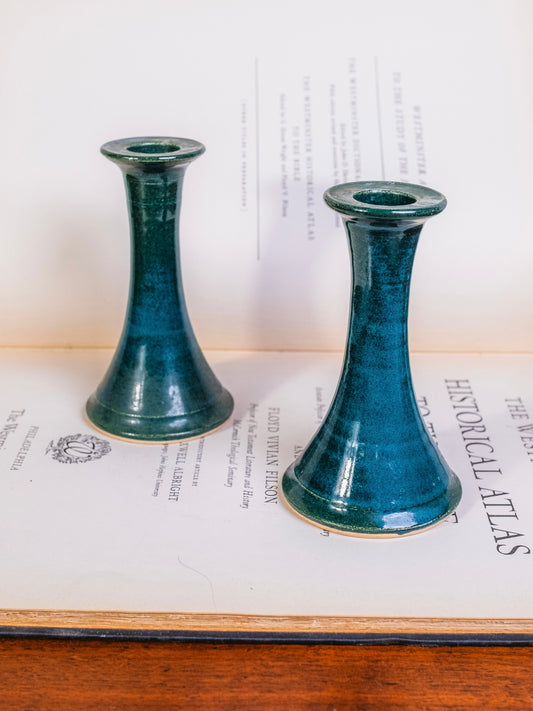 Vintage Cagle Road Pottery Turquoise Candlestick Holders | Set of 2