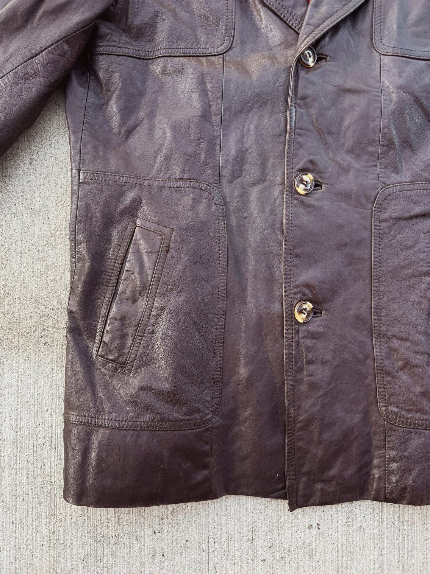 Vintage 1960s Golden State Dark Brown Leather Jacket | L/XL