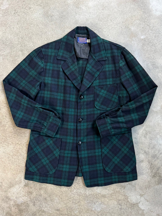 Vintage 1950s/60s Pendleton Green Tartan Plaid 100% Wool Chore Jacket | Medium