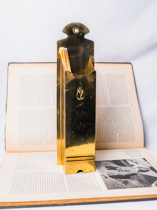 Vintage 1970s Gold Metal Fireplace Matchstick Holder