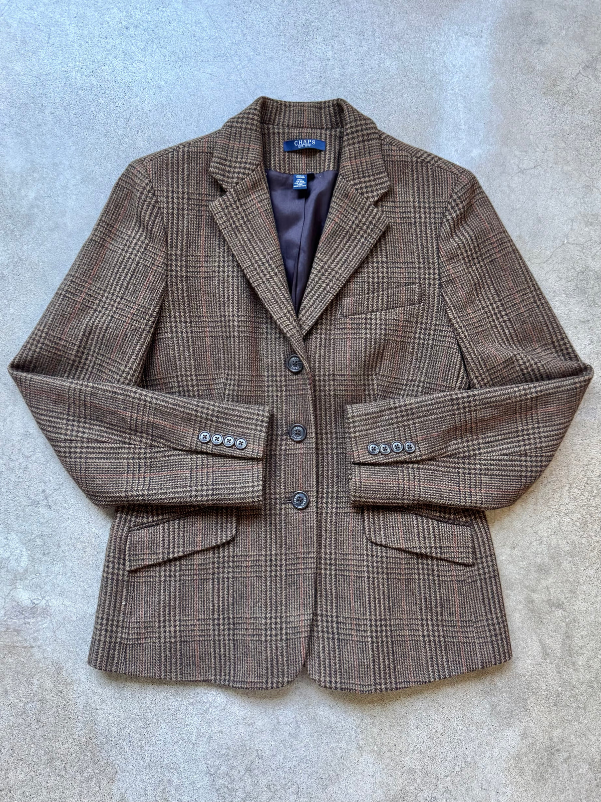 2000s Chaps Brown Plaid Wool-Blend Two-Piece Skirt Suit | Small