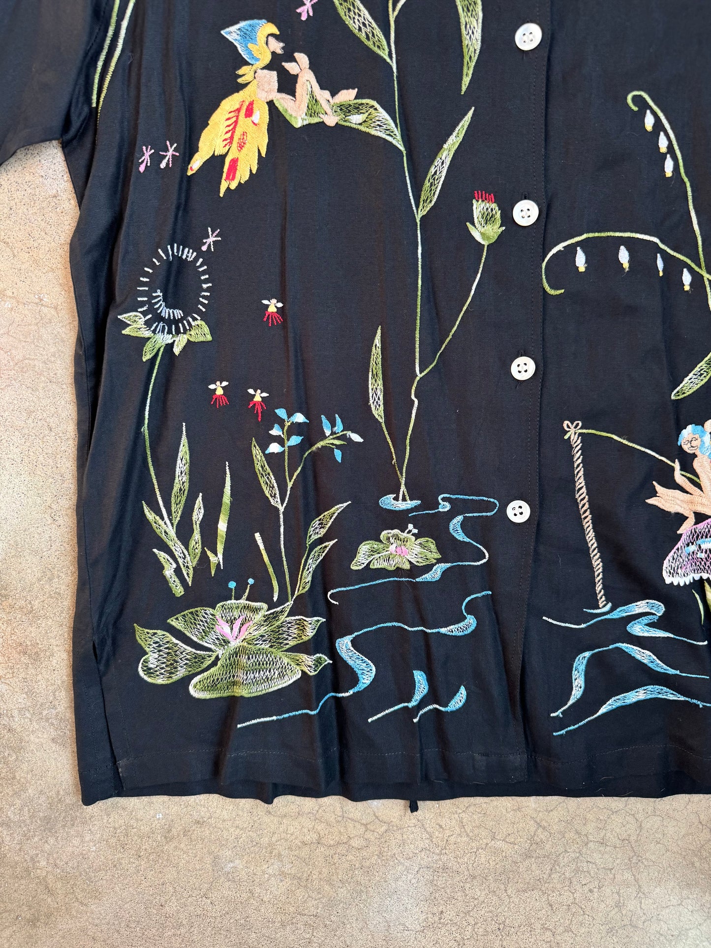 Vintage 1980s Anthony Mark Hankins Black Fairy Embroidered Shirt | 1X