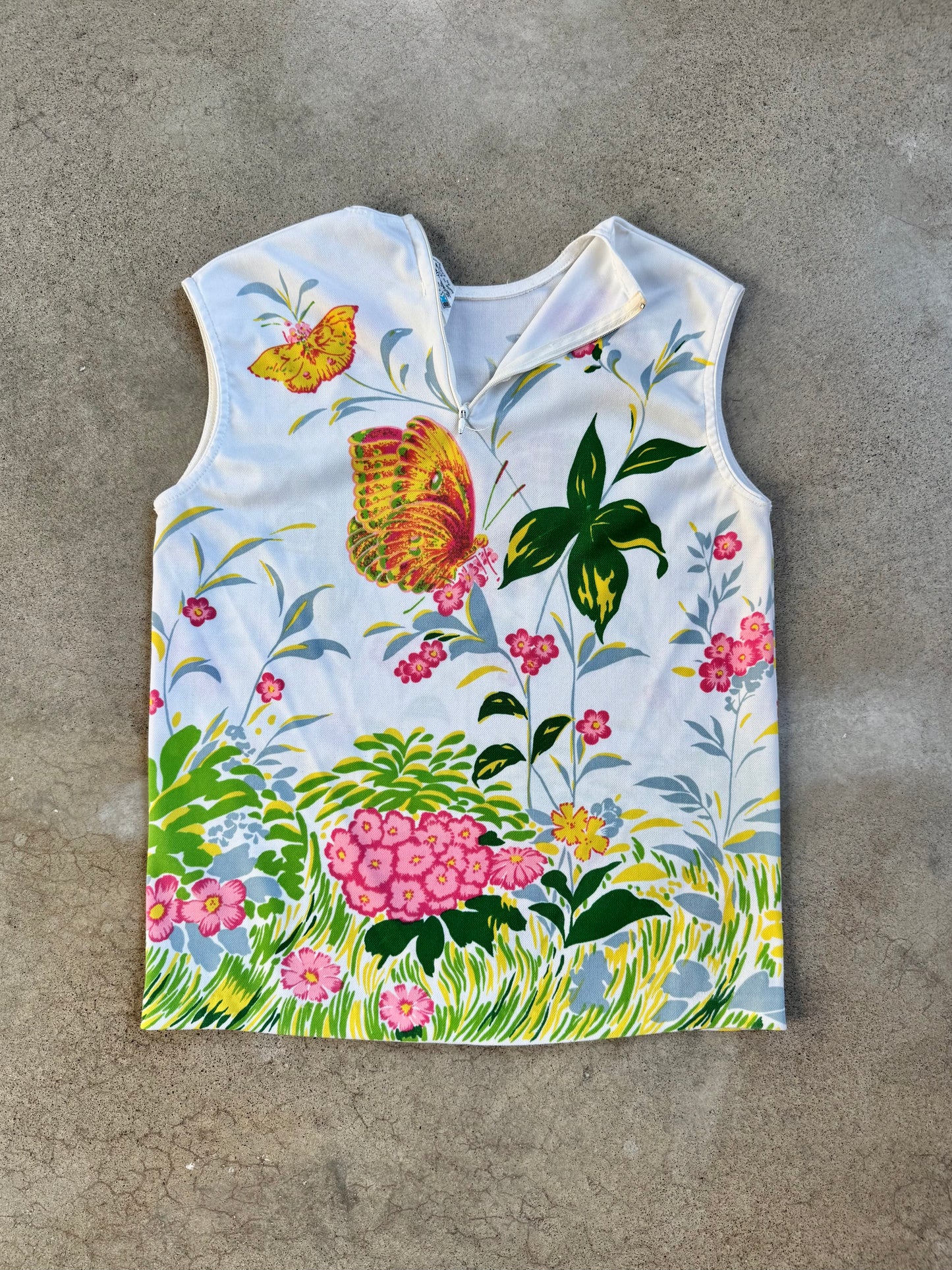 Vintage 1960s Kmart Butterfly Print Sleeveless Top | Medium