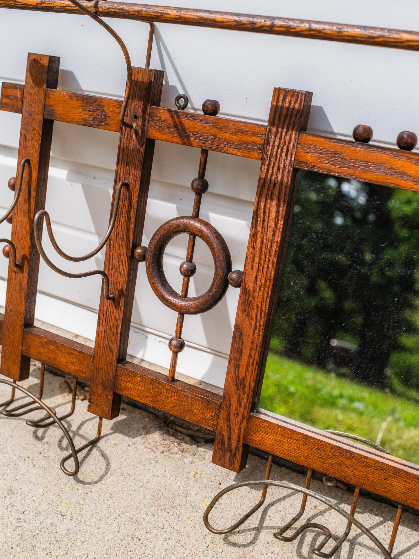 Antique Victorian Mirrored Hat & Coat Wall Rack
