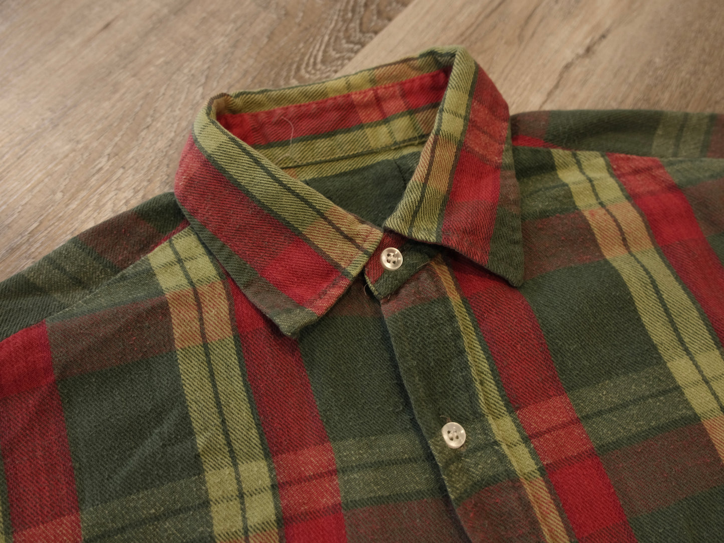 Vintage 1970s Green & Red Plaid Cotton Flannel Shirt | XL