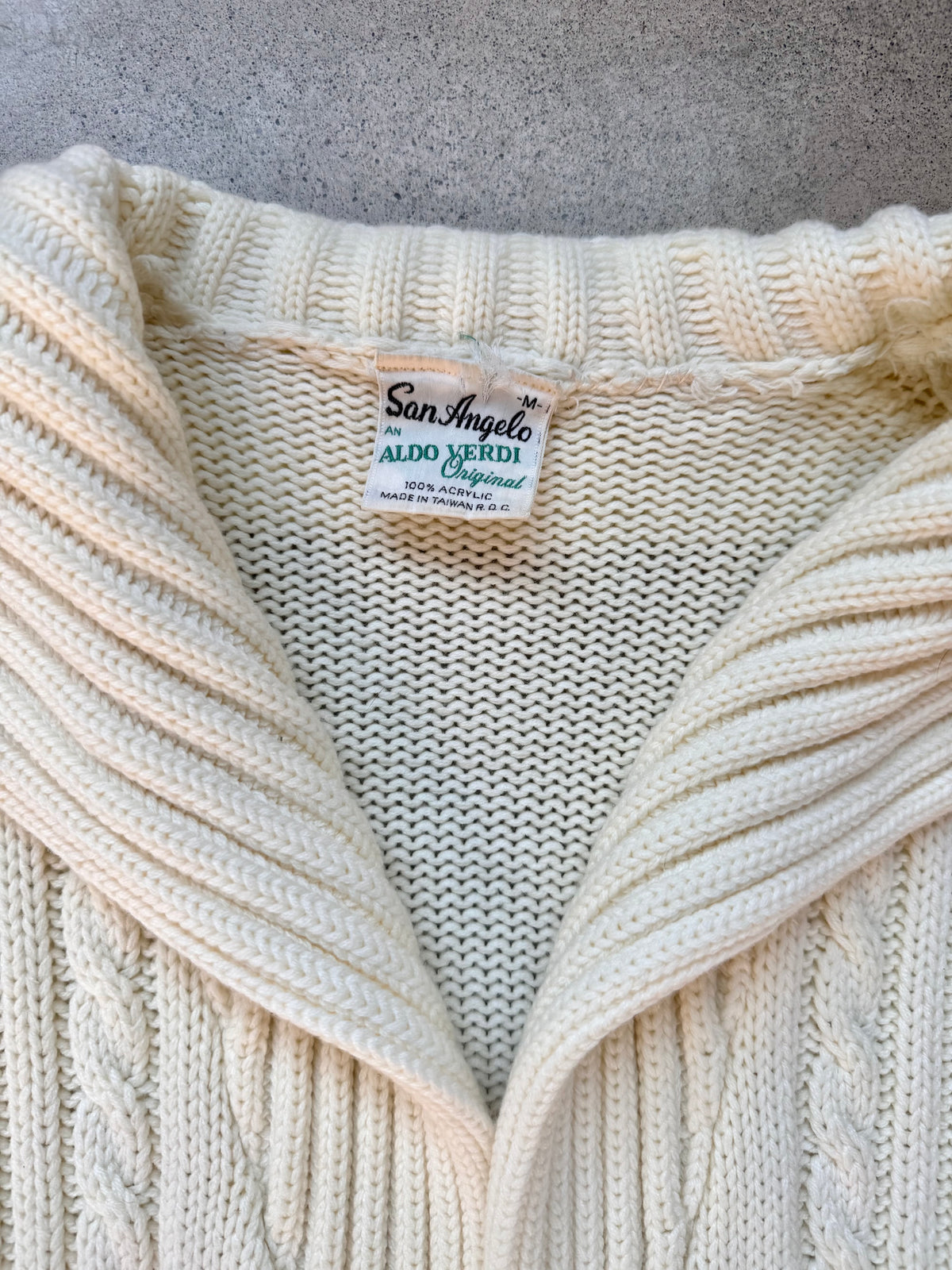 Vintage 1970s San Angelo by Aldo Verdi Cream Cable Knit Tie-Waist Cardigan | Medium