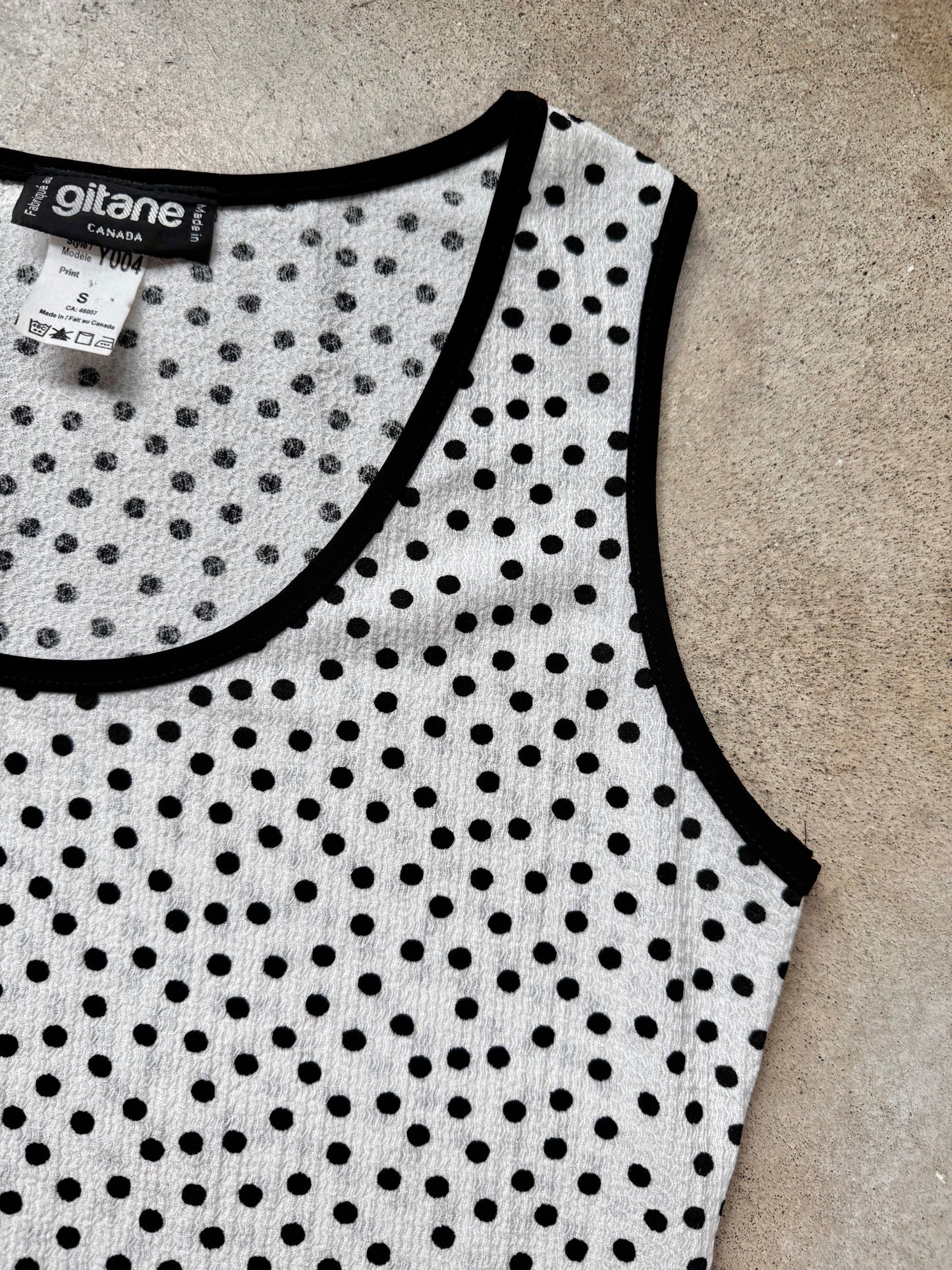 Vintage Gitane Black & White Polka Dot Drop Waist Dress | Small