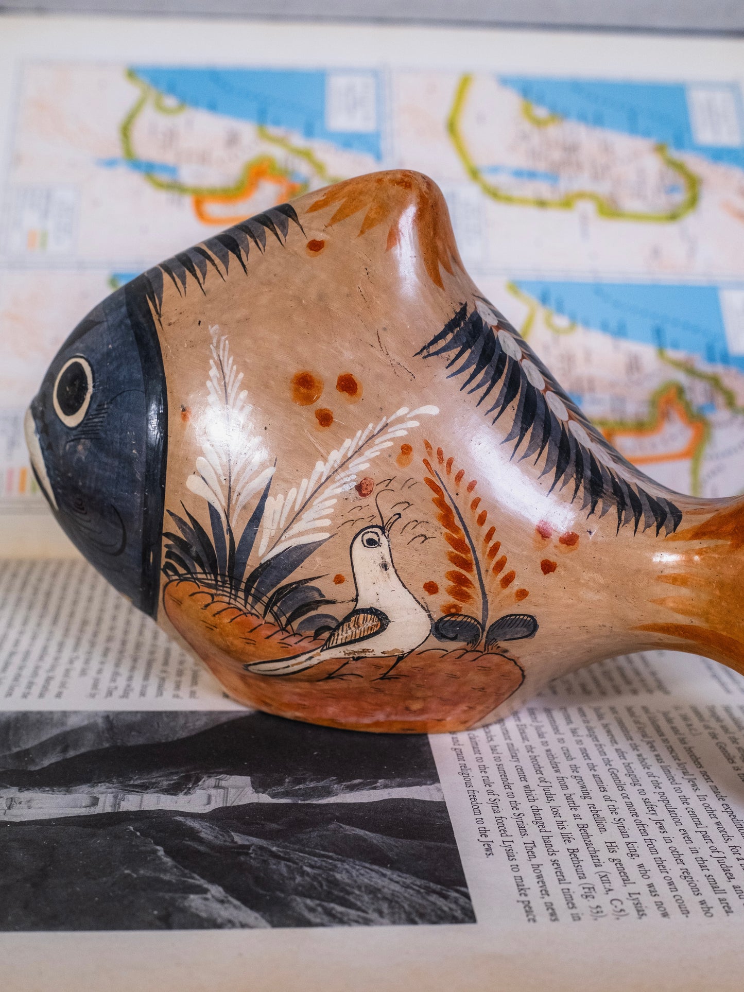 Vintage 1950s Ceramic Hand-Painted Mexican Tonala Folk Art Fish