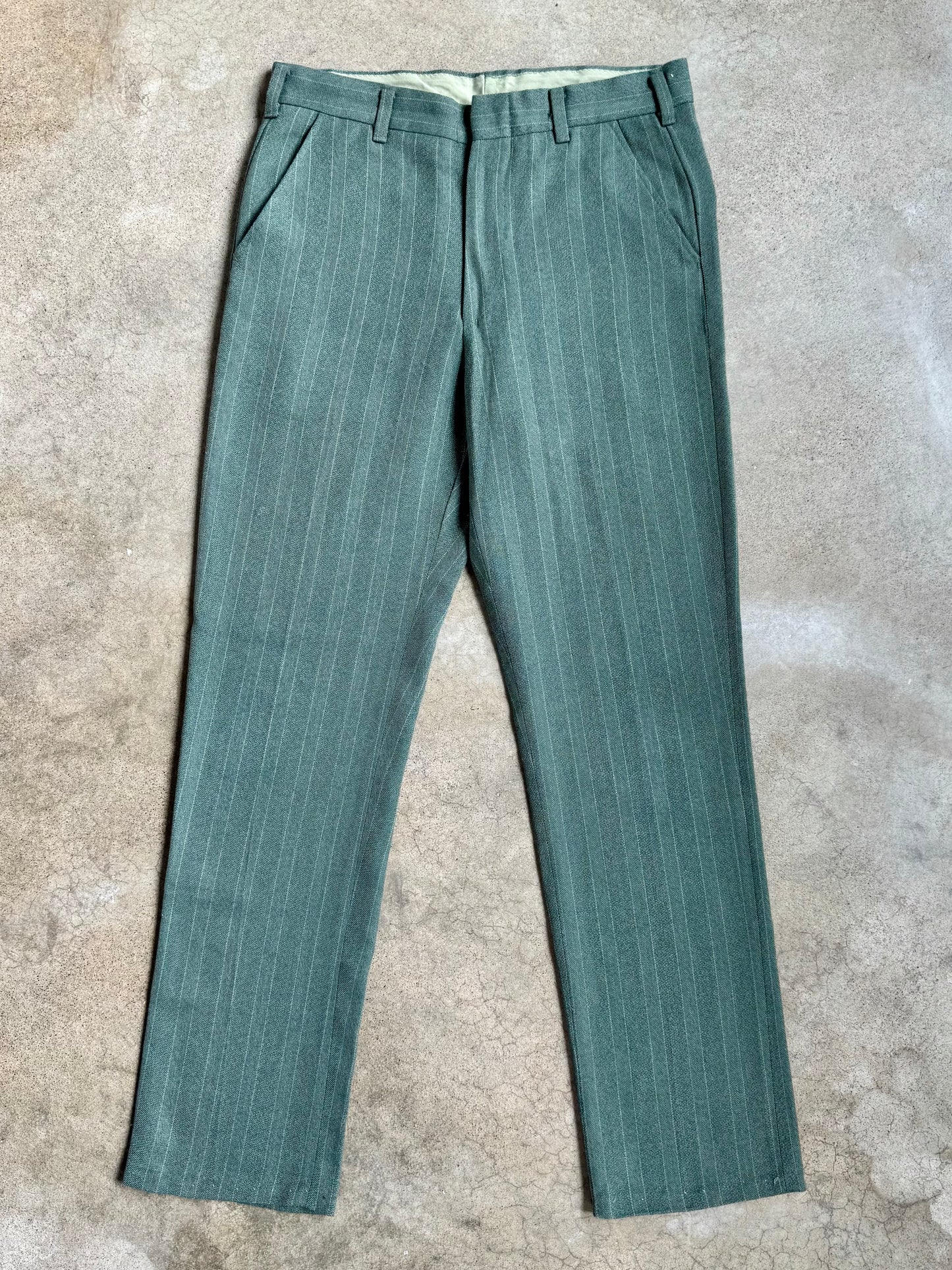 Vintage 1970s Levi’s Sta-Prest Slacks Green Pinstripe Trousers | Waist 34”