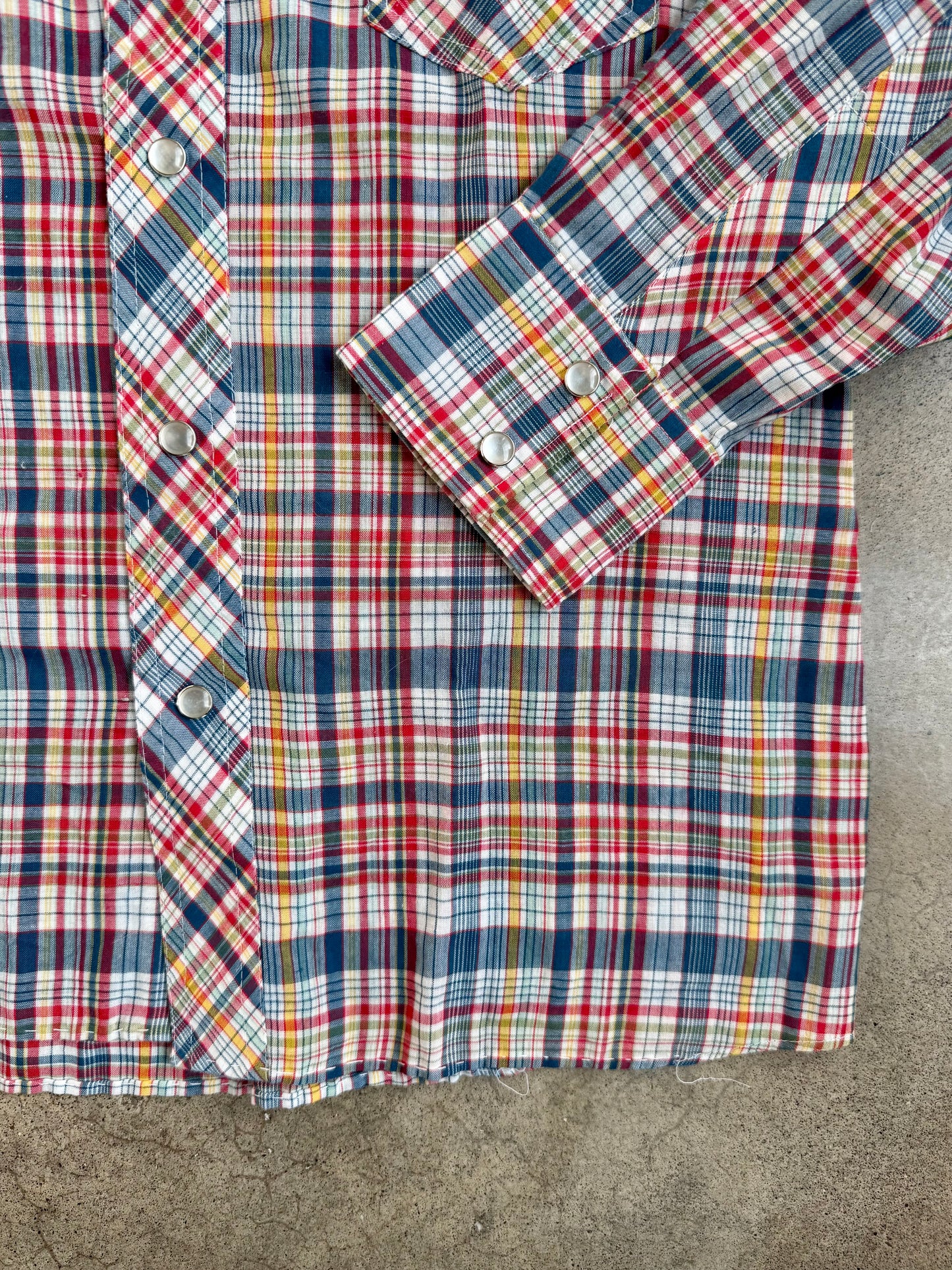 Vintage 1960s Chess King Multi-Color Plaid Western Pearl Snap Shirt | Large