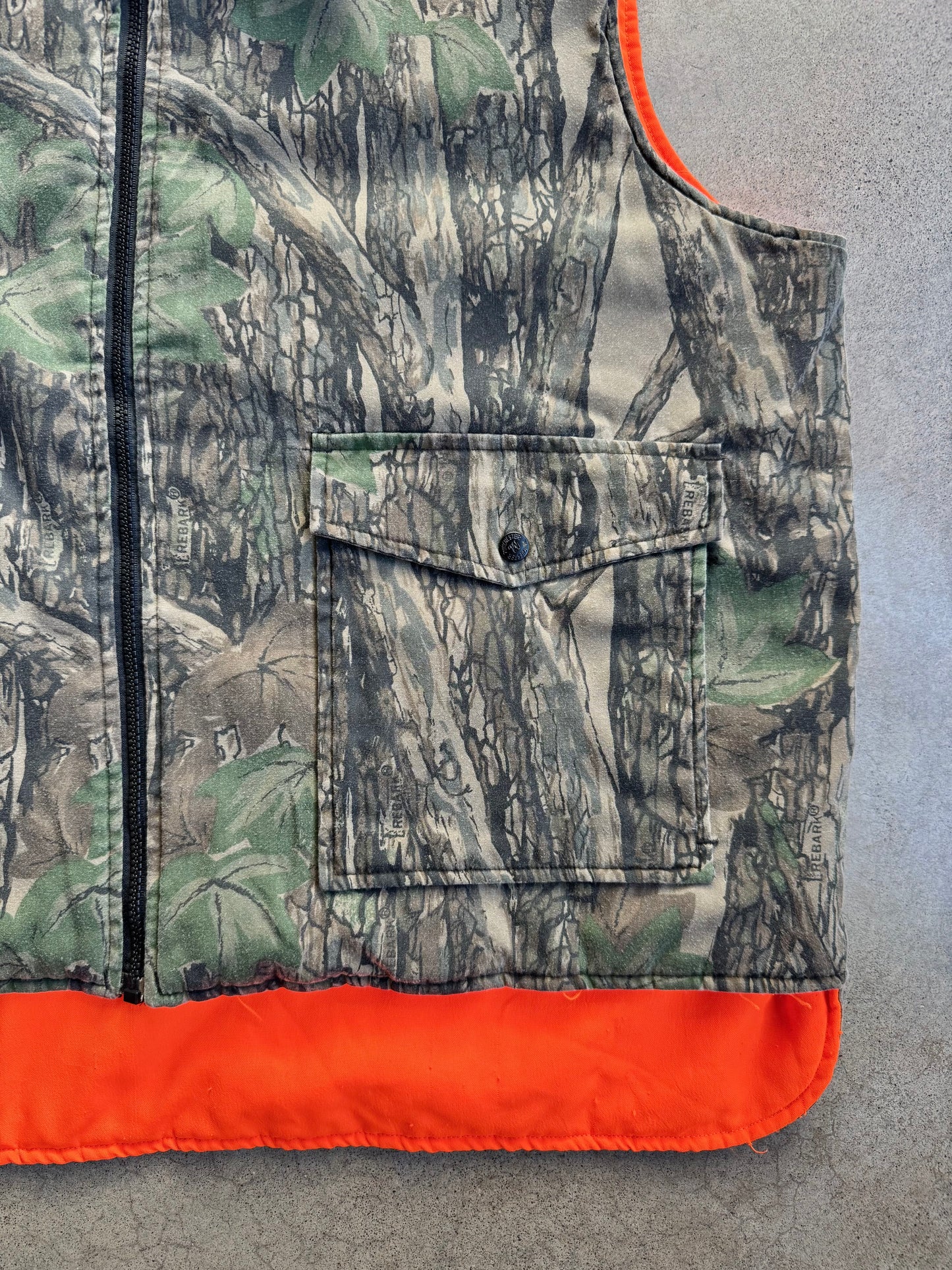 Vintage 1980s Winchester Reversible Conceal Orange Trebark Camo Hunting Vest | XL