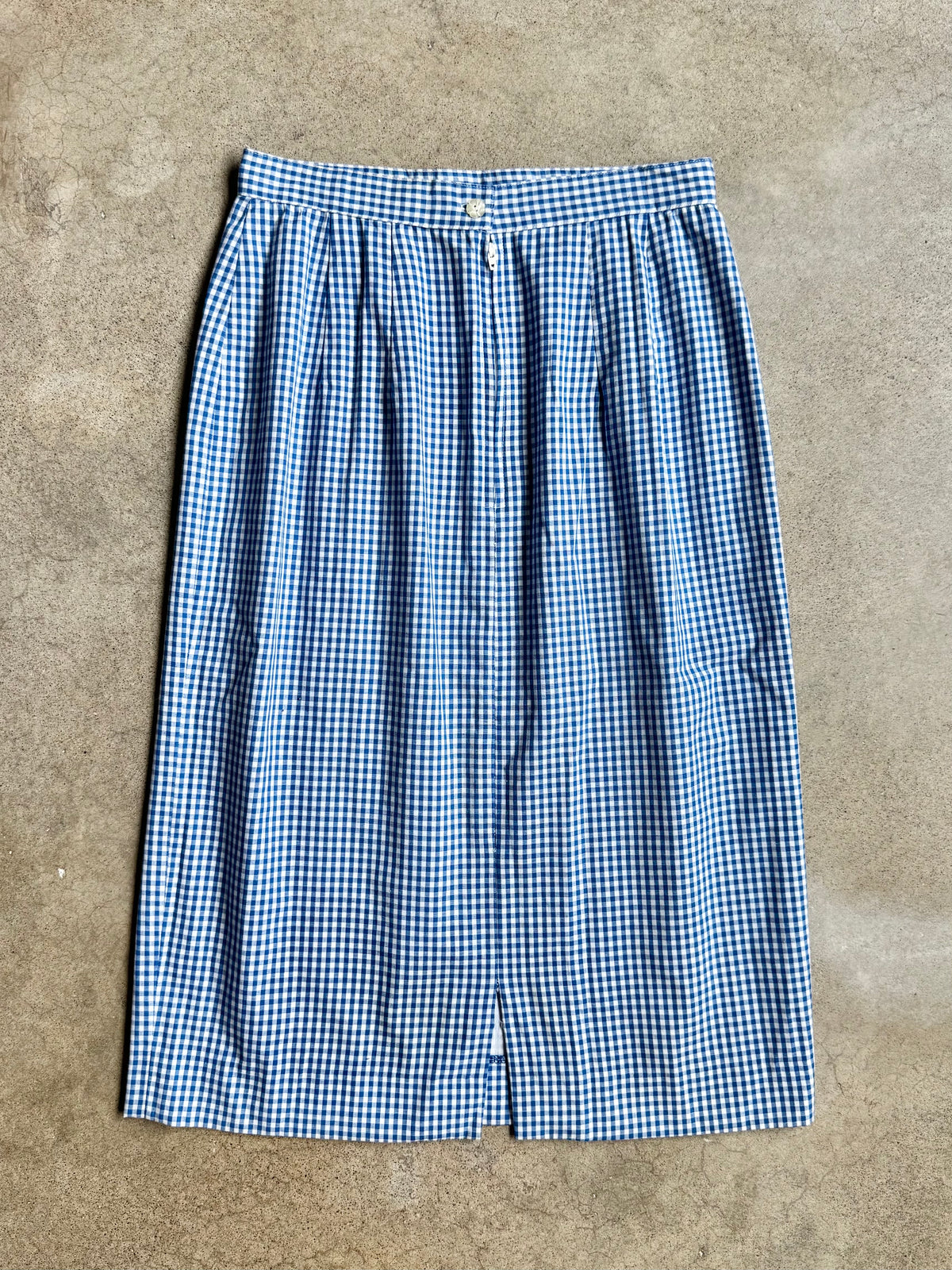 Vintage 1960s Handmade Blue Gingham Two-Piece Skirt Set | XS/S