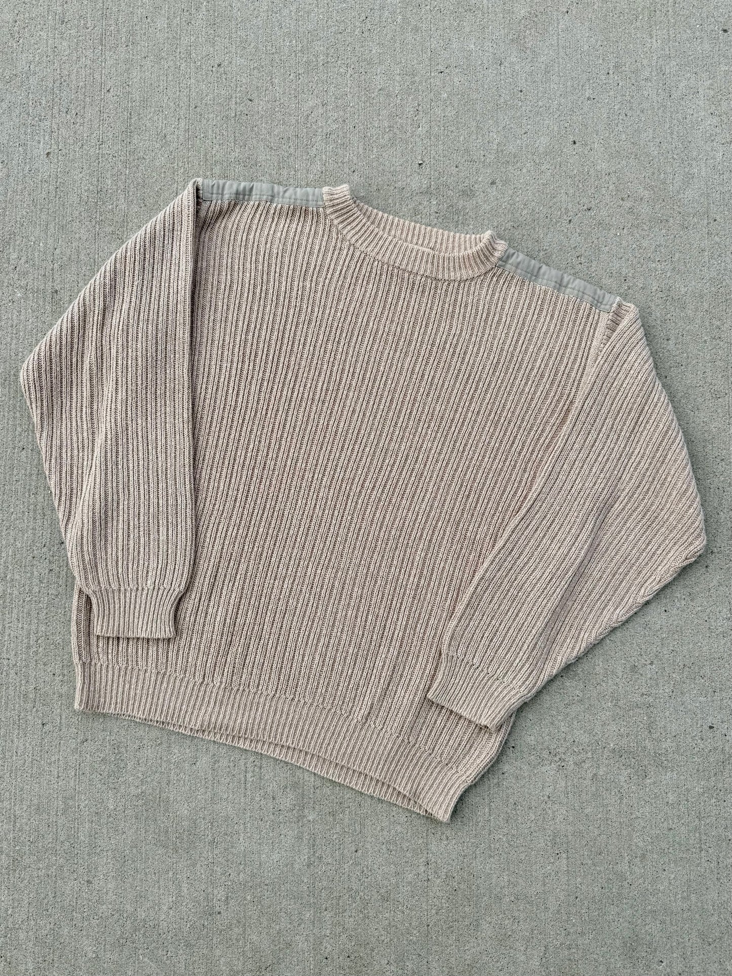 Vintage 1990s Woolrich Neutral Cotton Crewneck Sweater | Large