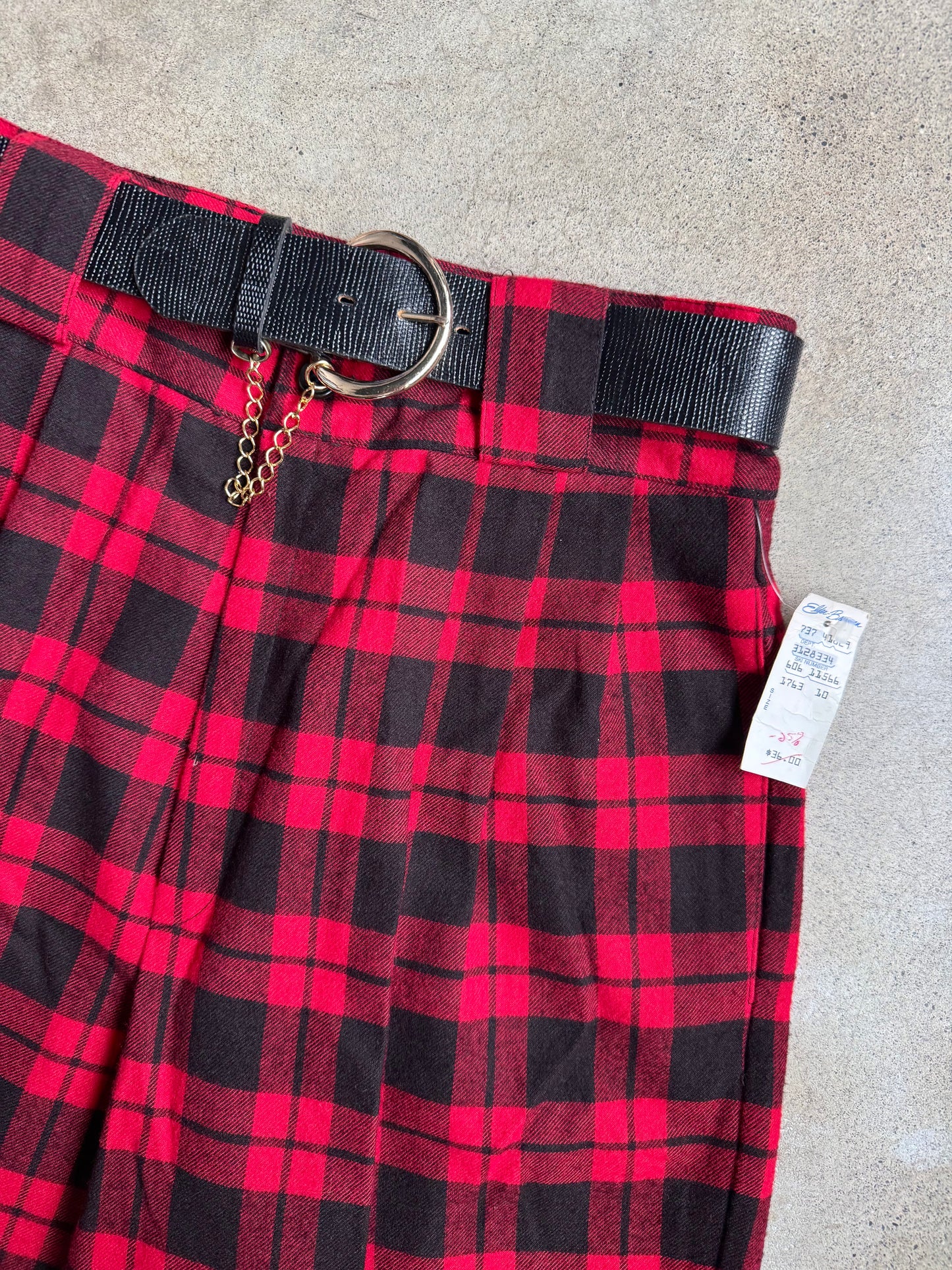 Vintage 1980s Daily Habit Red Plaid Pleated Trousers w/ Belt | Waist 27”