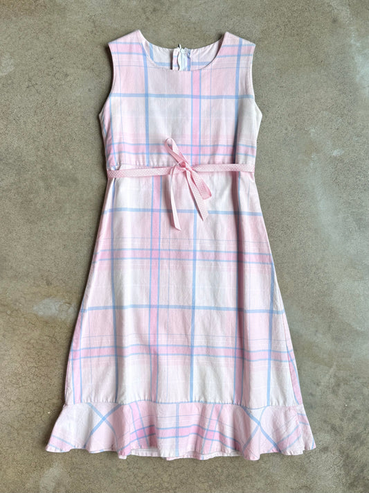 Vintage Handmade Pink Plaid Ruffle Hem Dress | XS/S
