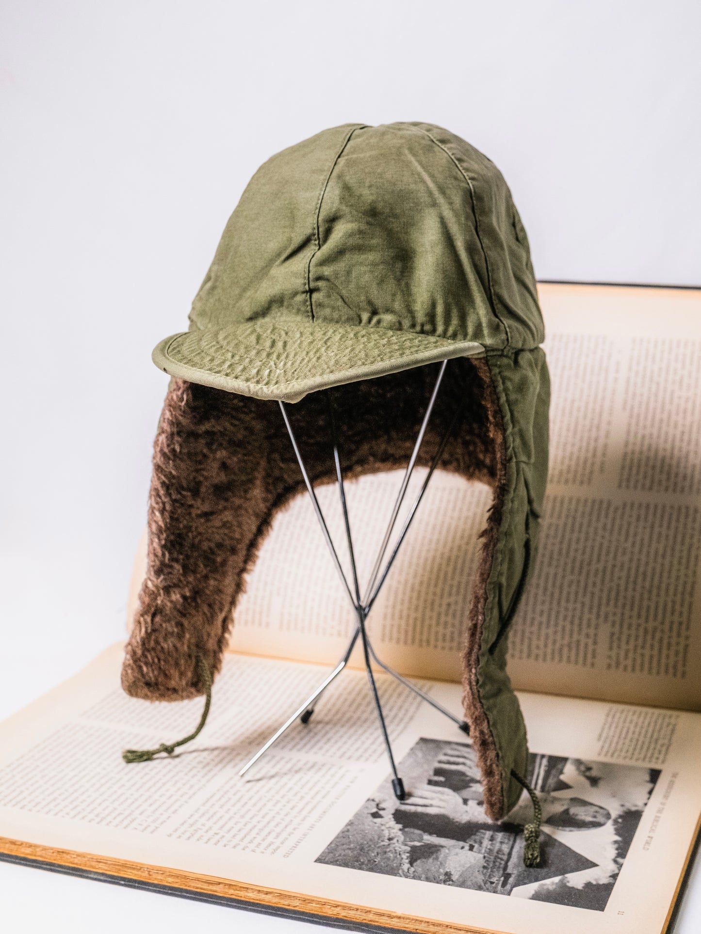 Vintage 1950s Military Issue Wool-Lined Green Field Cap