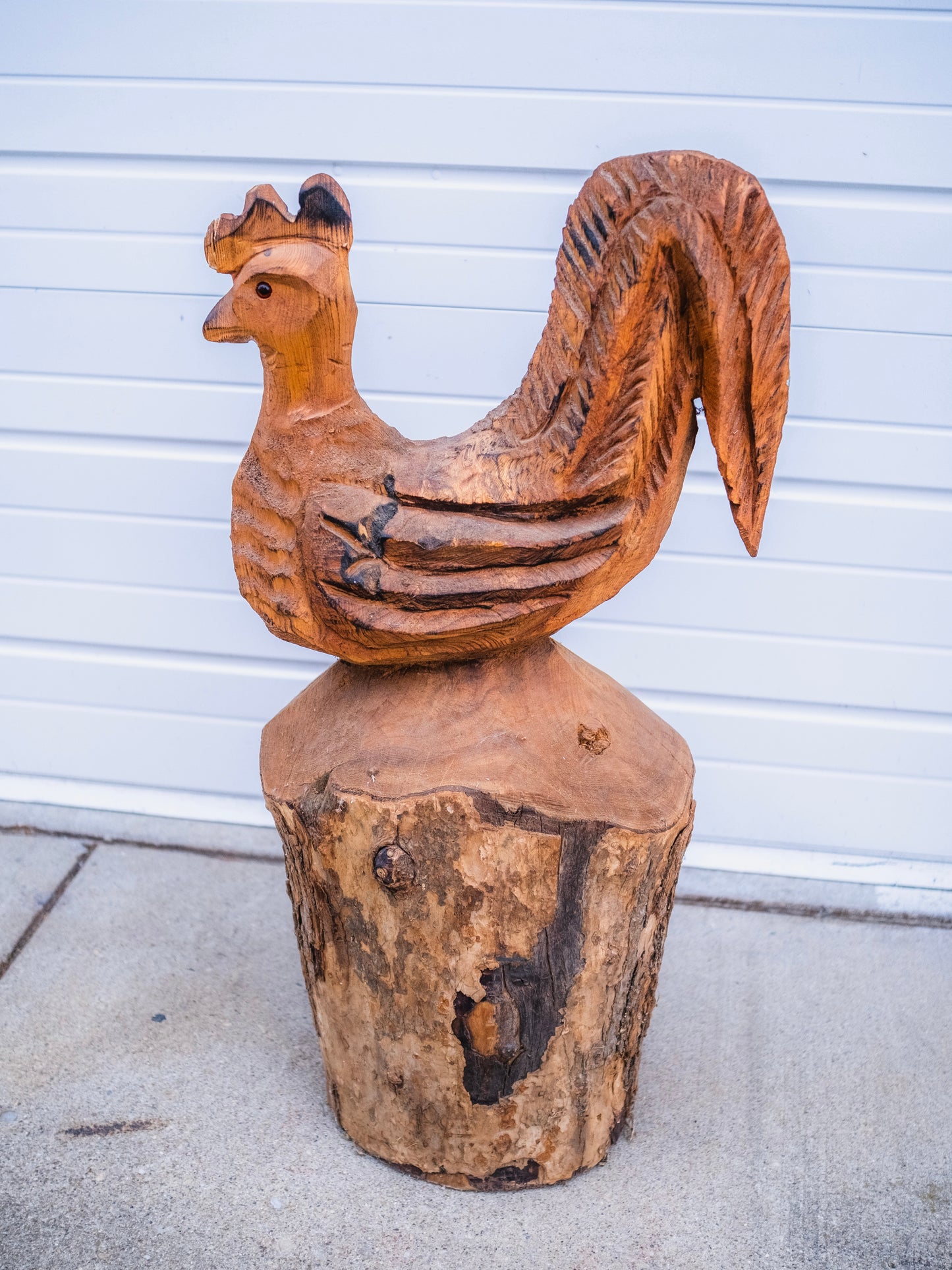 Vintage Hand-Carved Chicken Statue
