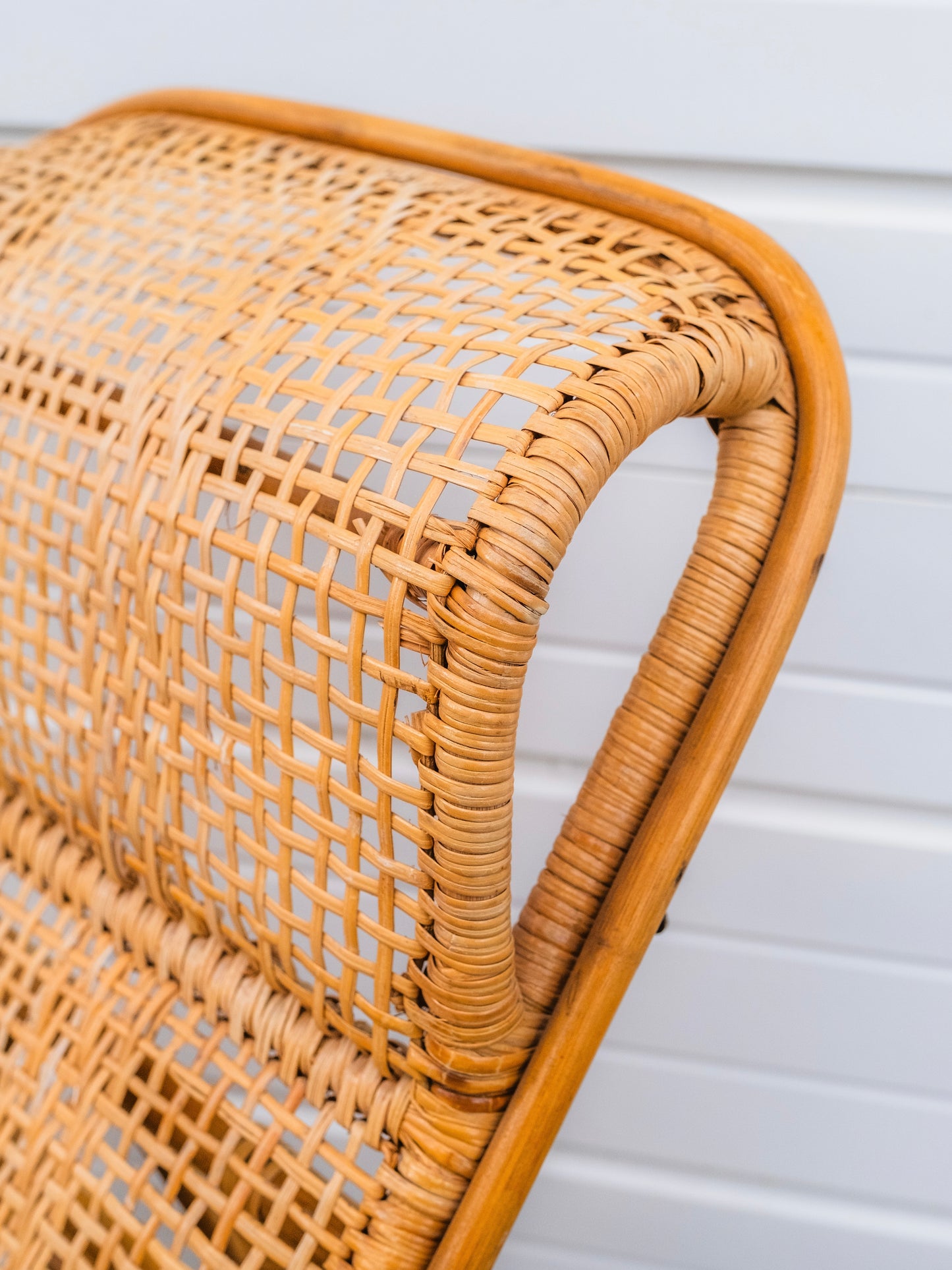 Vintage 1960s Folding Rattan Lounge Chair w/ Ottoman