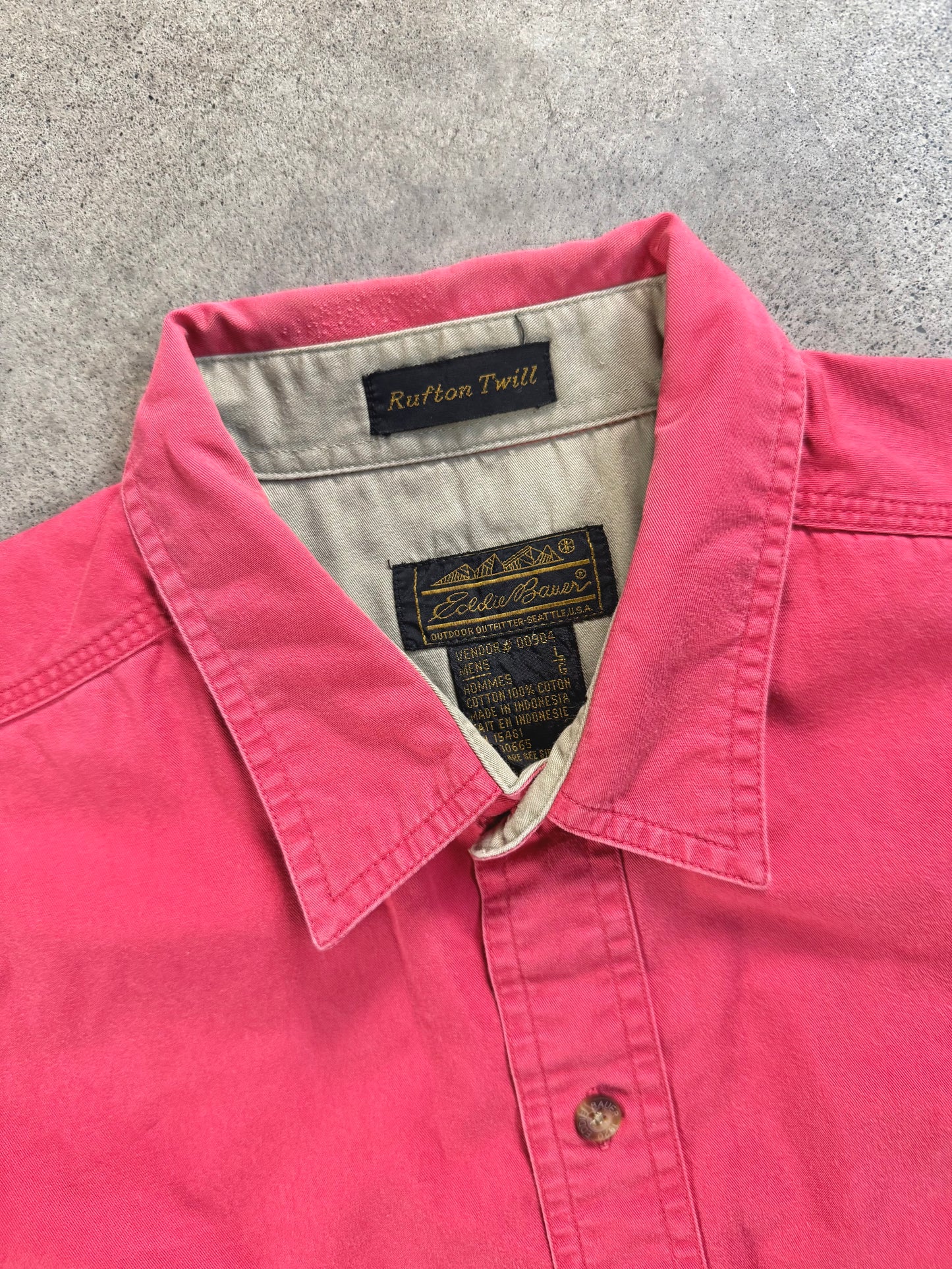 Vintage 1990s Eddie Bauer Rufton Twill Cotton Salmon Utility Shirt | Large