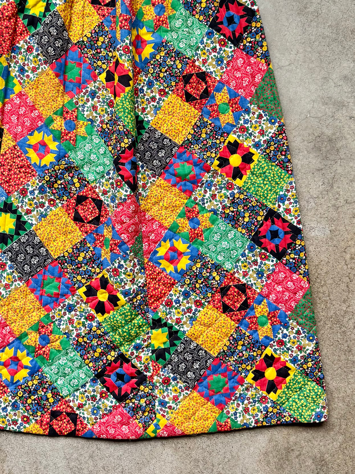Vintage 1960s Handmade Patchwork Quilted Maxi Skirt | Waist 28”