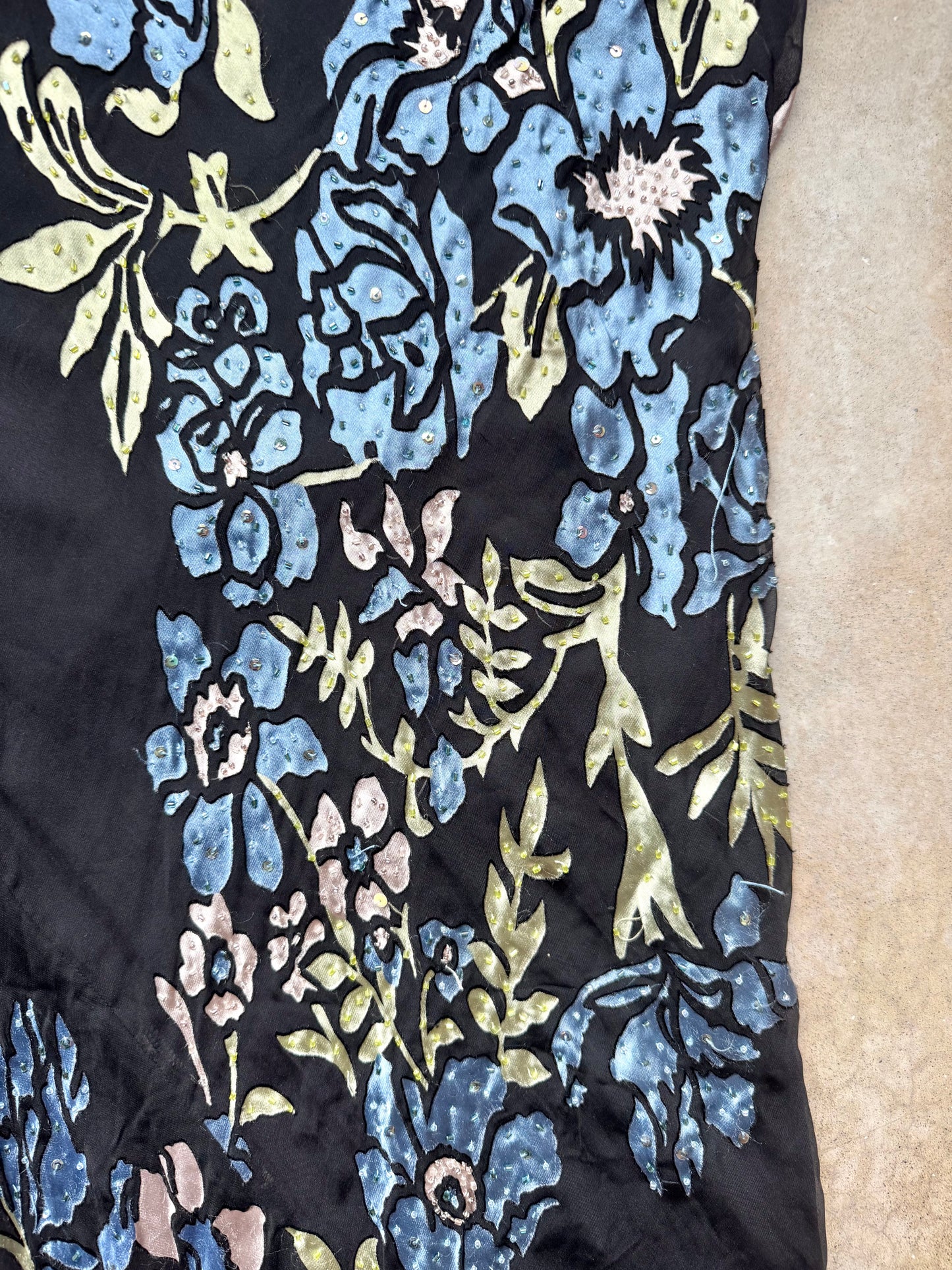 Vintage 1990s Alex Evenings Floral Beaded Silk-Blend Maxi Dress | Medium
