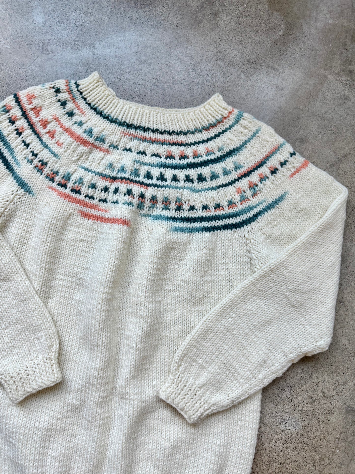 Vintage Cream Hand-Knit Nordic Yoke Sweater | Large