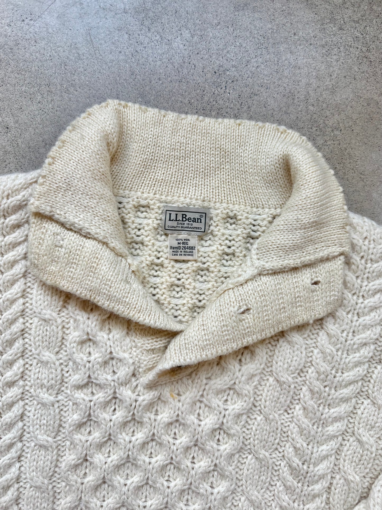 Vintage L.L. Bean Irish Wool Buttoned Mock Neck Fisherman Sweater | Medium
