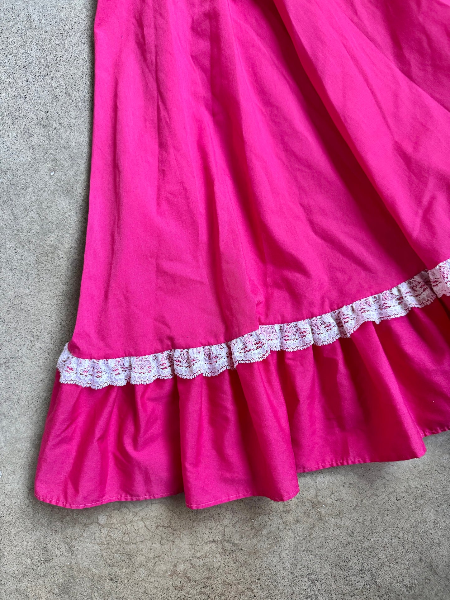 Vintage 1970s Partners Please! Hot Pink Lace Trim Square Dance Circle Skirt | XL