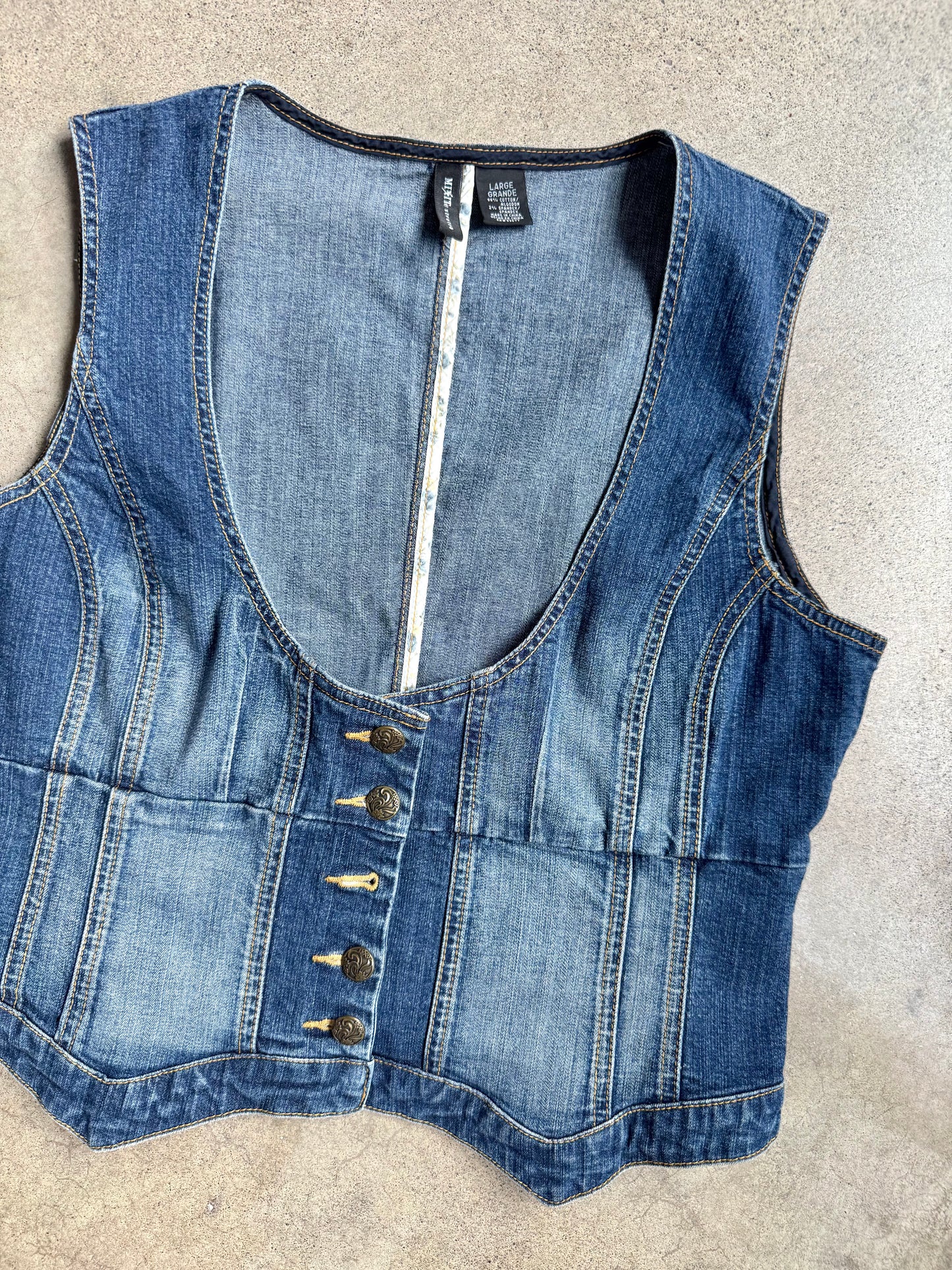 2000s Mixit Medium Wash Denim Corset Vest | Large
