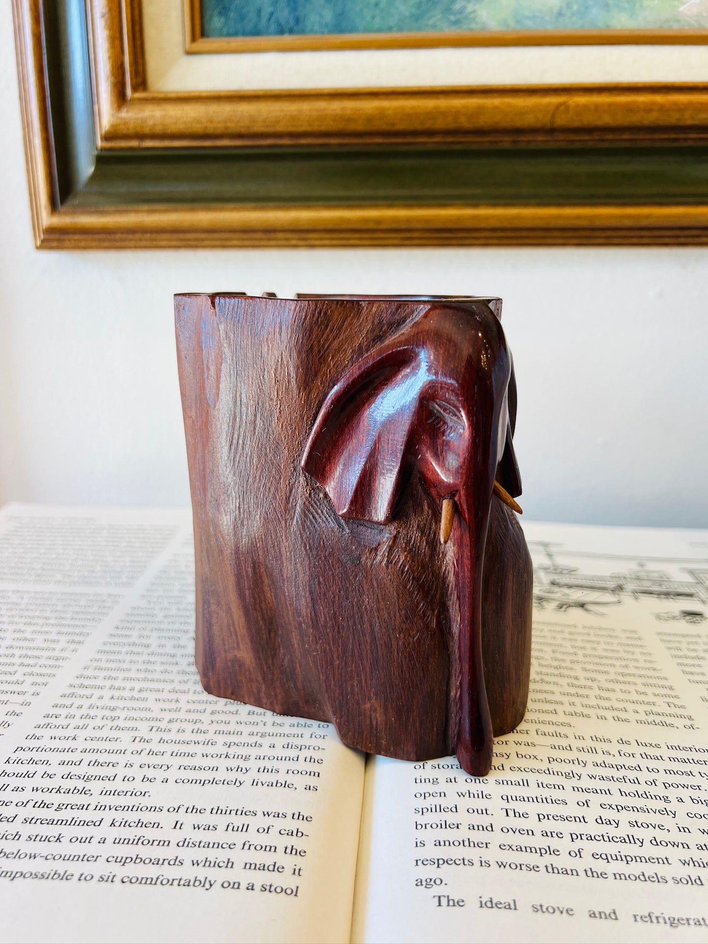 Vintage Wood Carved Elephant Ashtray