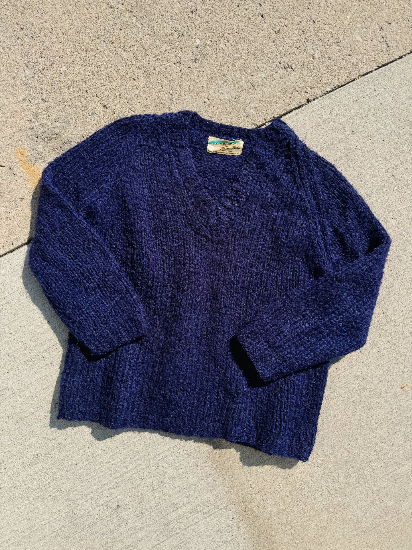 Vintage 1960s Tam Italia Navy Mohair Wool Knit Sweater