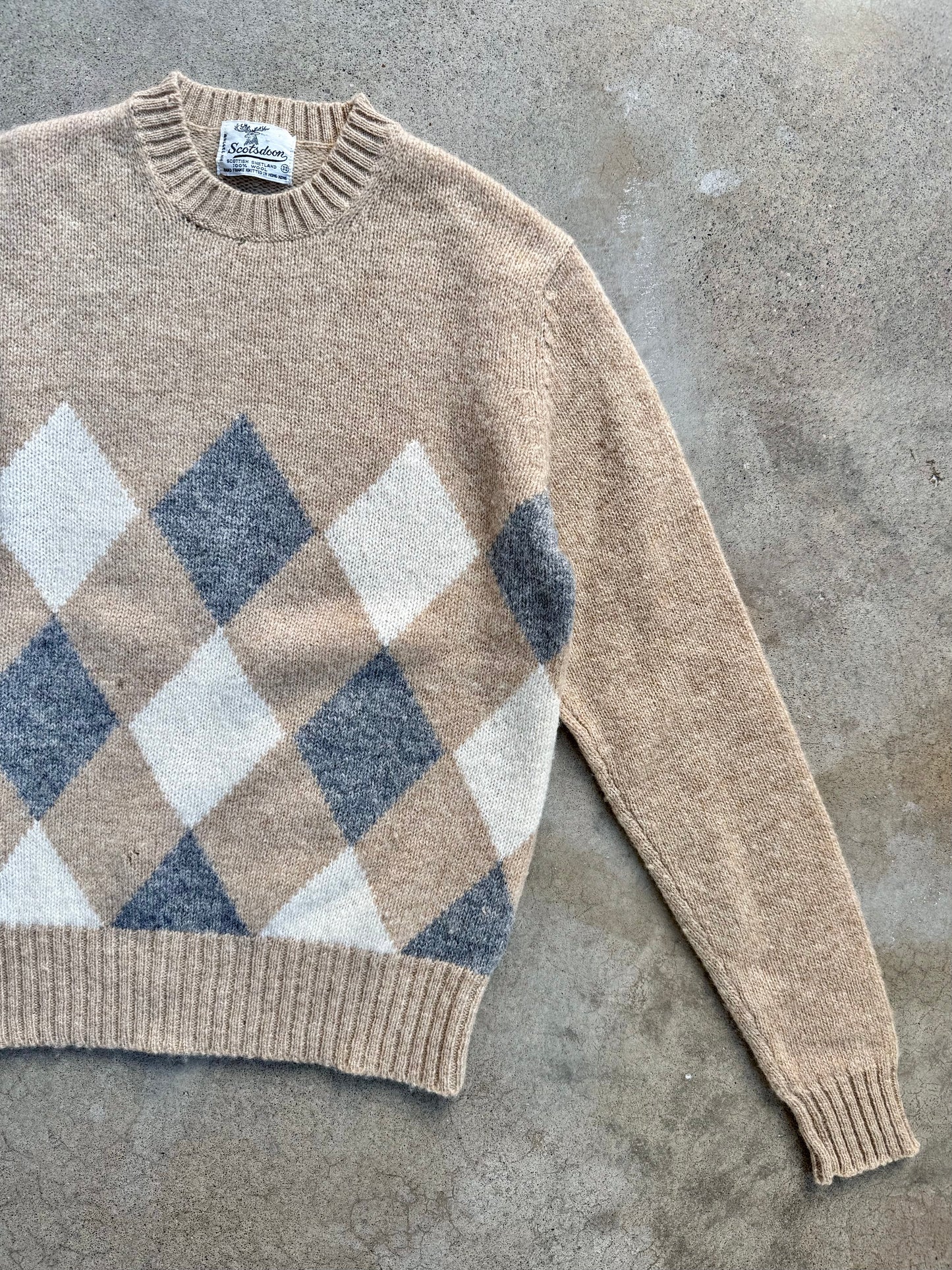 Vintage Scotsdoon Neutral Argyle Wool Sweater | S/M