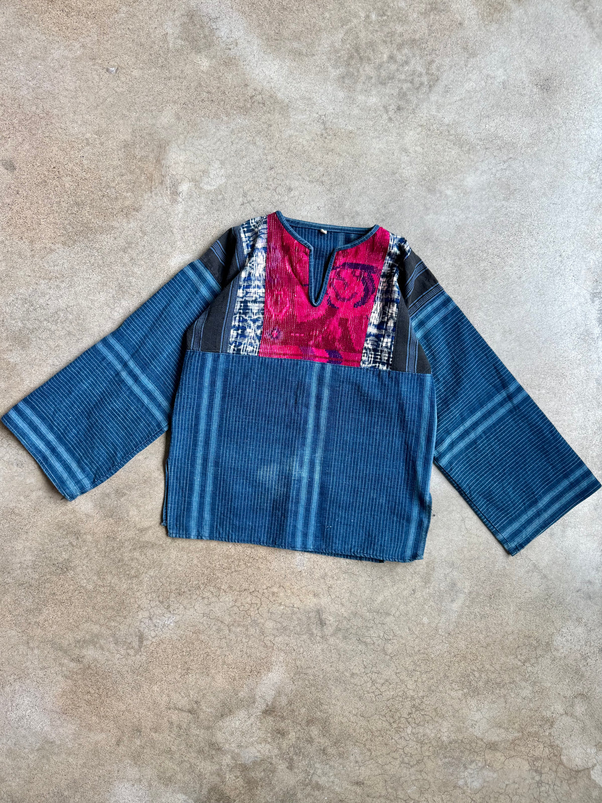 Vintage Guatemalan Woven Cotton Patchwork Tunic Folk Shirt | Medium
