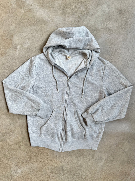 Vintage 1970s Challenger Heather Grey Zip-Up Hoodie | Large