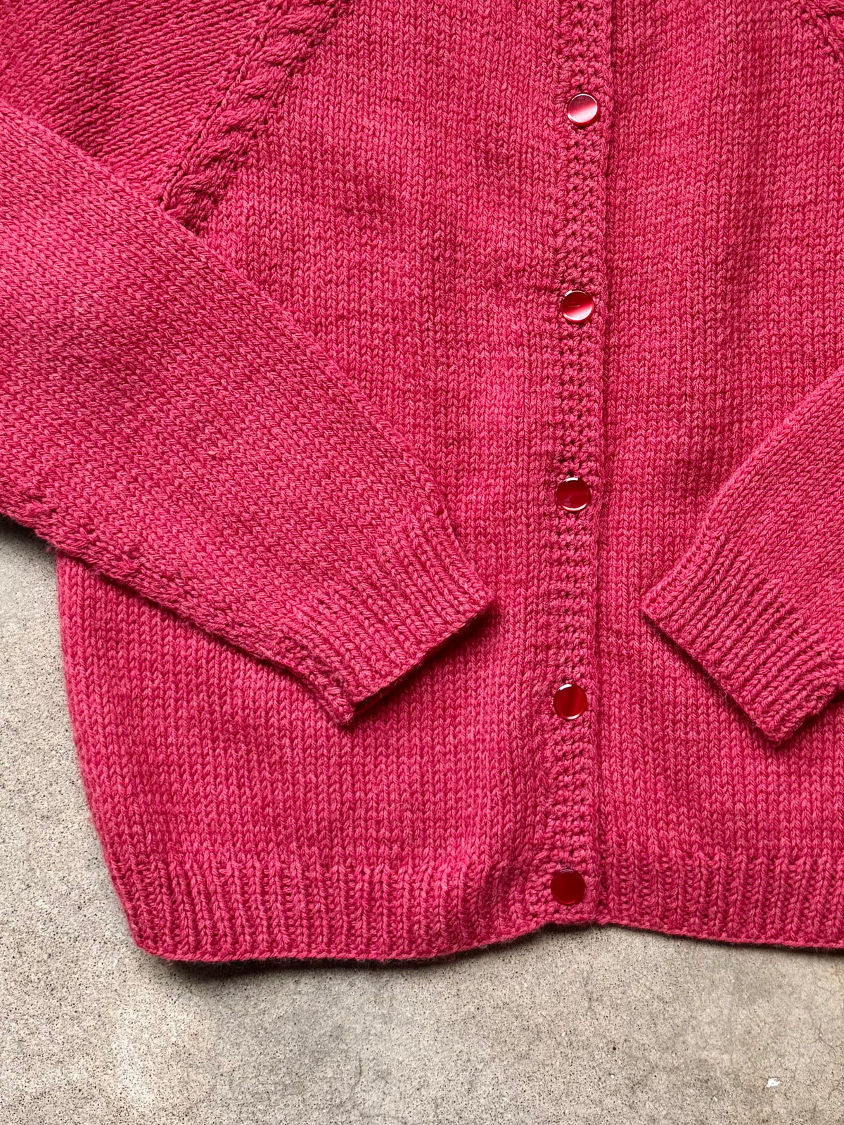 Vintage Handmade Red Knit Cardigan | Large