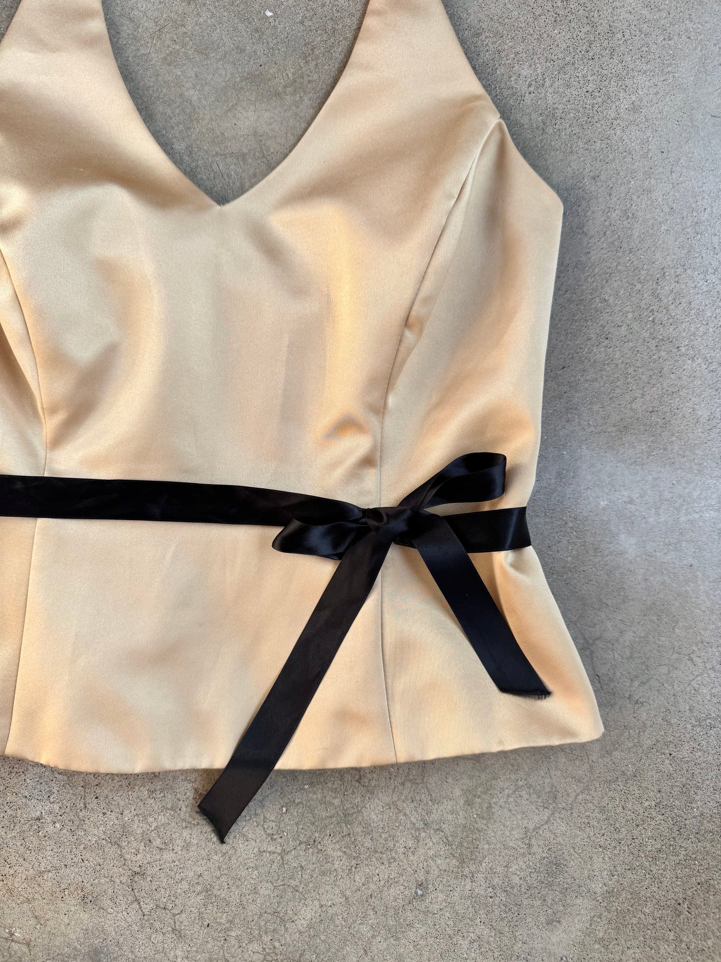 Vintage 1990s Xscape by Joanna Chen Gold Satin Halter Top | Small