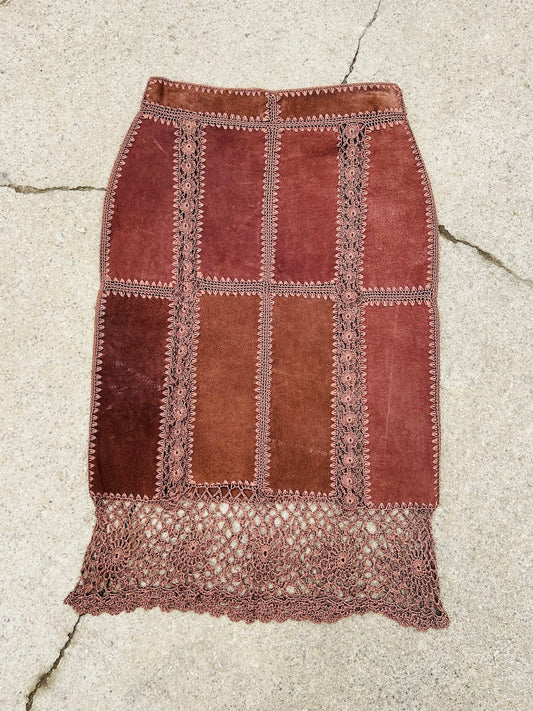Vintage 1990s IDI by Mathew Brown Crochet Leather Skirt | Medium