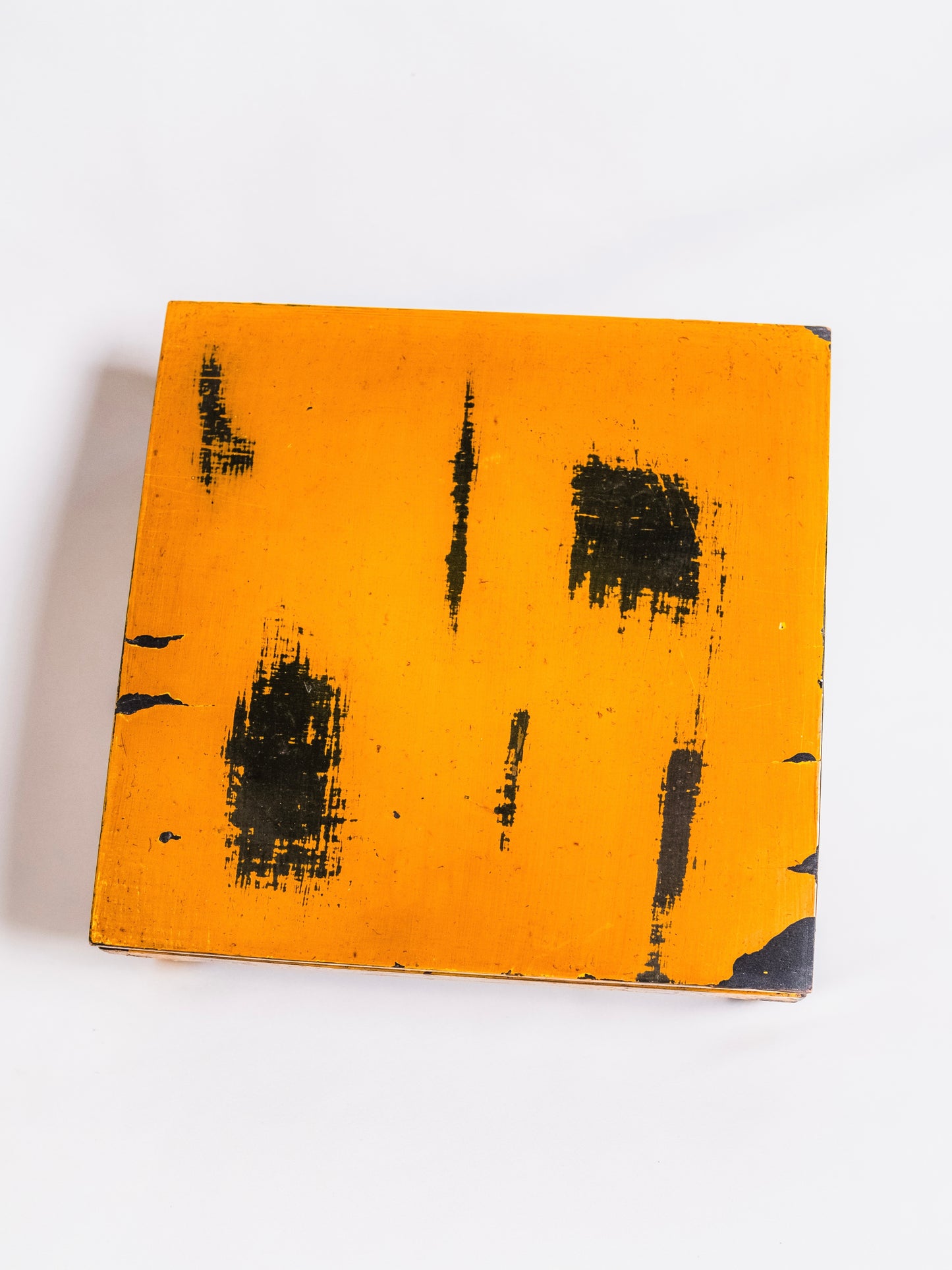 Vintage Chinese Lacquered Yellow Worn Four Legged Dai Stand