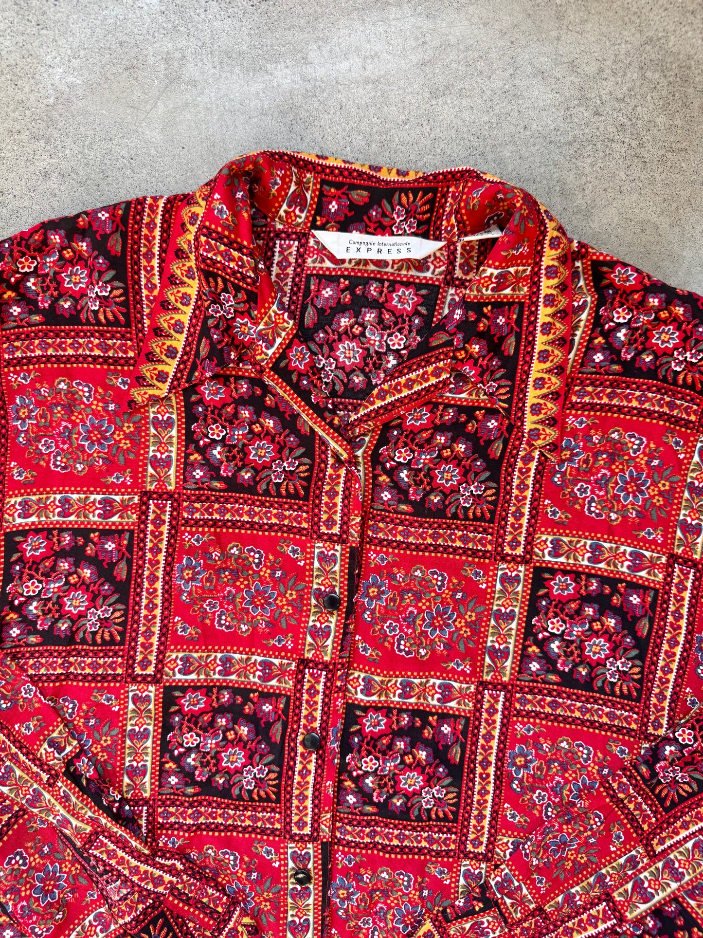 Vintage 1990s Express Bohemian Floral Patchwork Print Blouse | Small