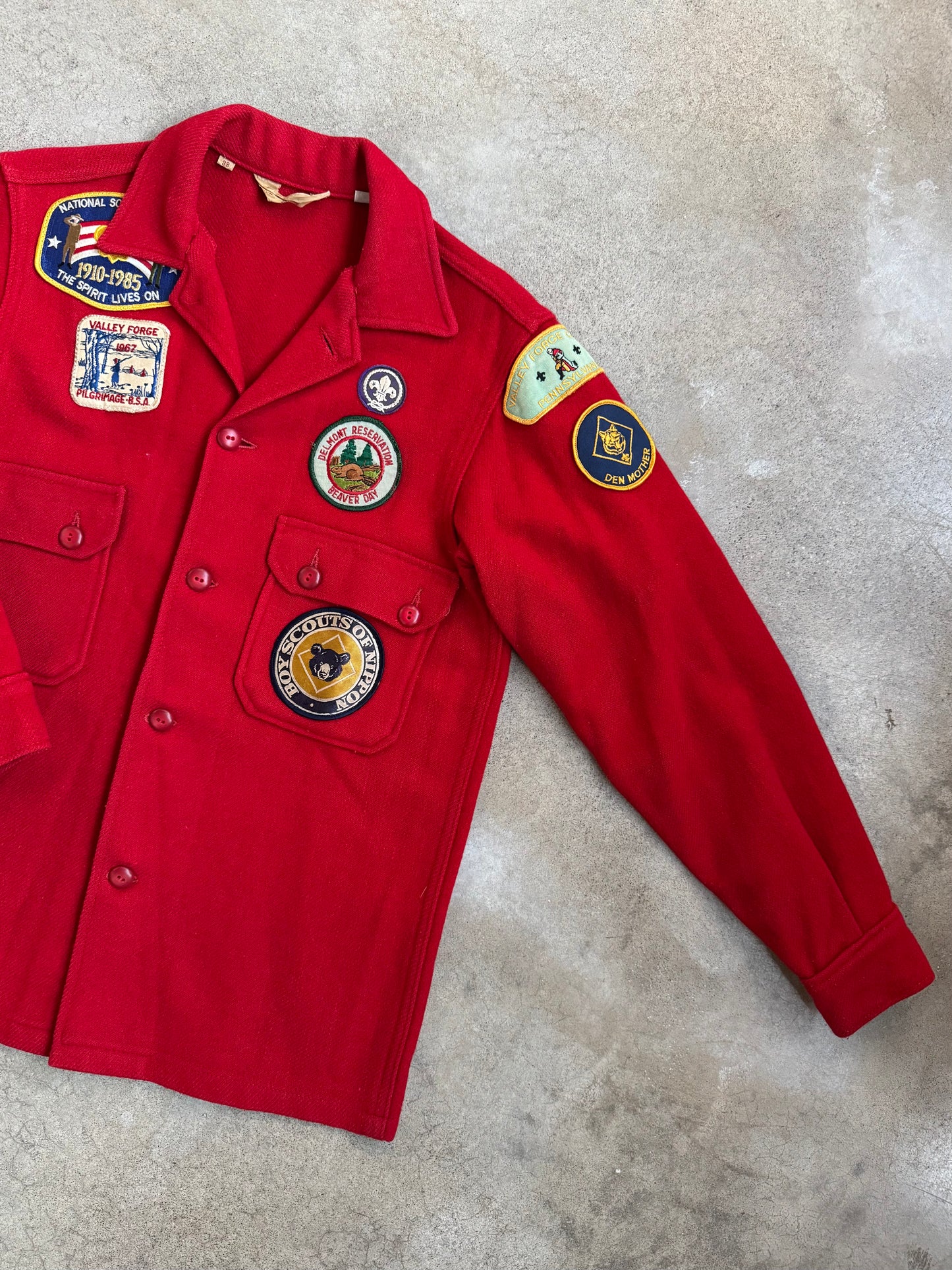 Vintage 1950s Boy Scouts BSA Patched Red Wool Shirt Jacket | 38
